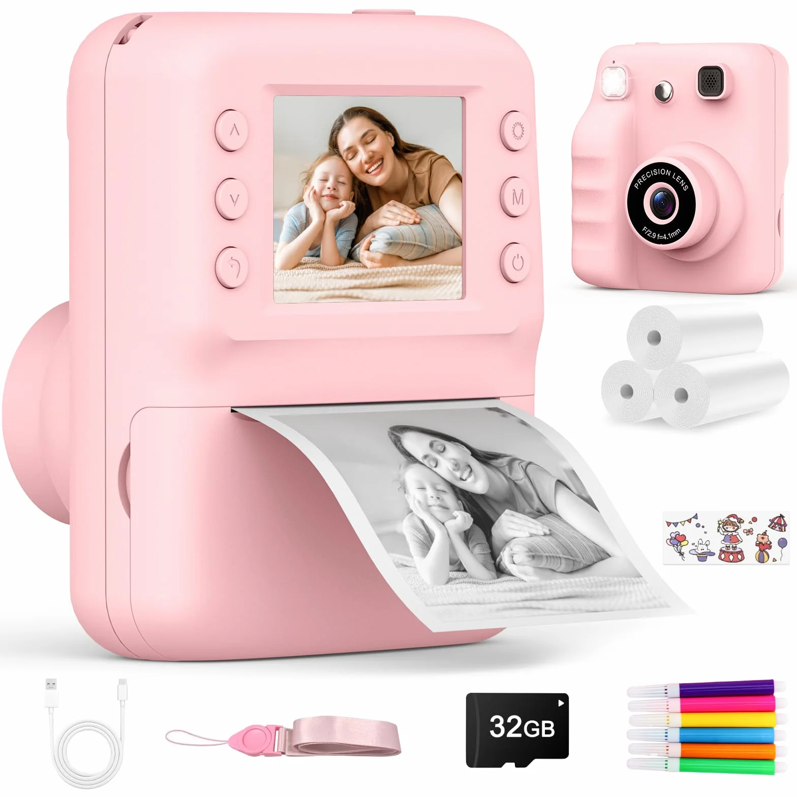 Macchina Fotografica Bambini Istantanea, 2.4" HD Fotocamera Bambini Regalo Bambina 3-10 Anni Macchina Fotografica Digitale Giochi Bambina 3-8 Anni Fotocamera Istantanea Regalo Natale