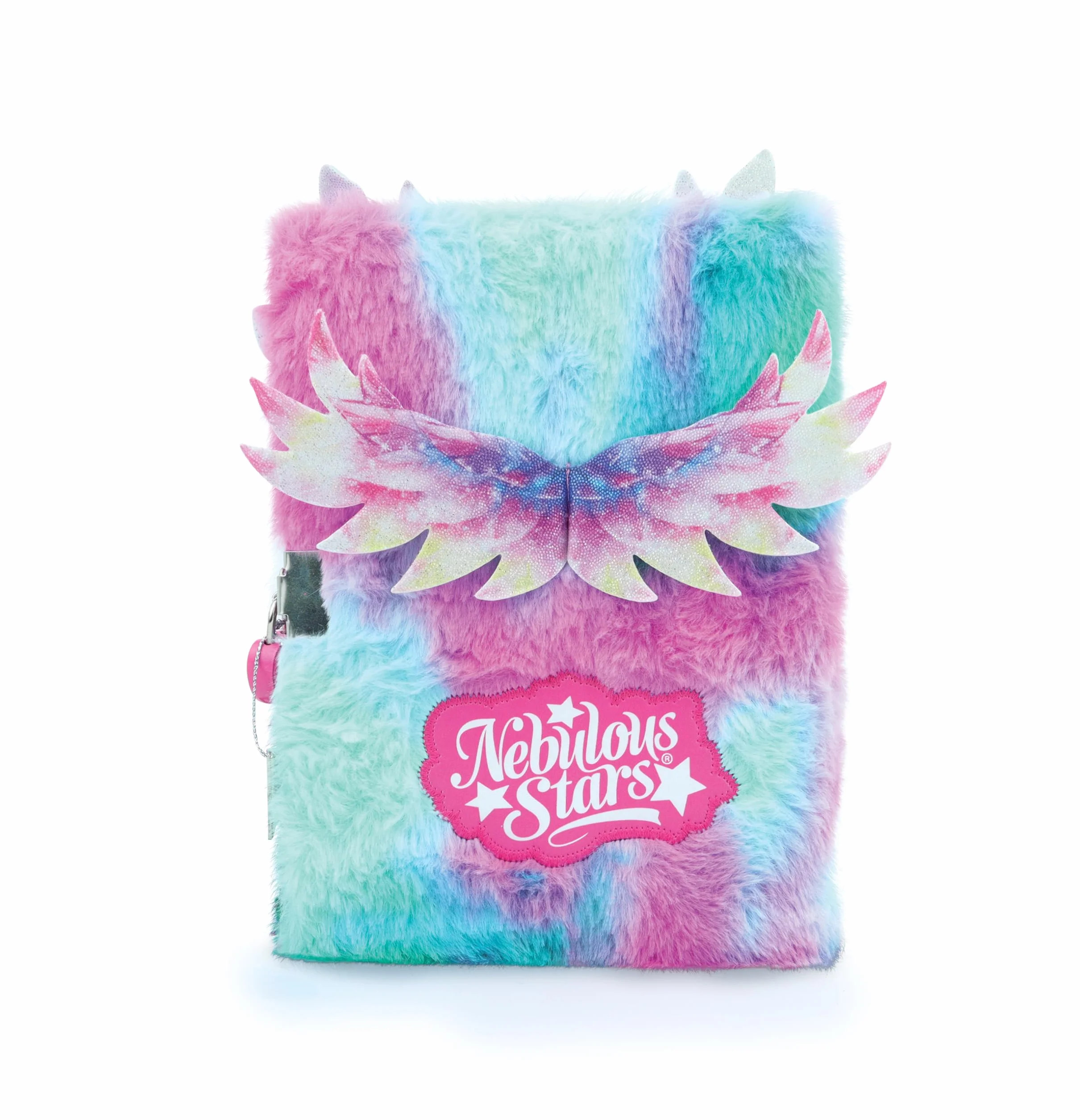 Nebulous Stars 12511 - Diario di Peluche Aura, 21 x 16 cm, diario in Blu/Rosa con Chiusura a Cuore, con Simpatico Disegno di Animali Soffici, con Unicorno, Pietre preziose e Occhi di Galassia