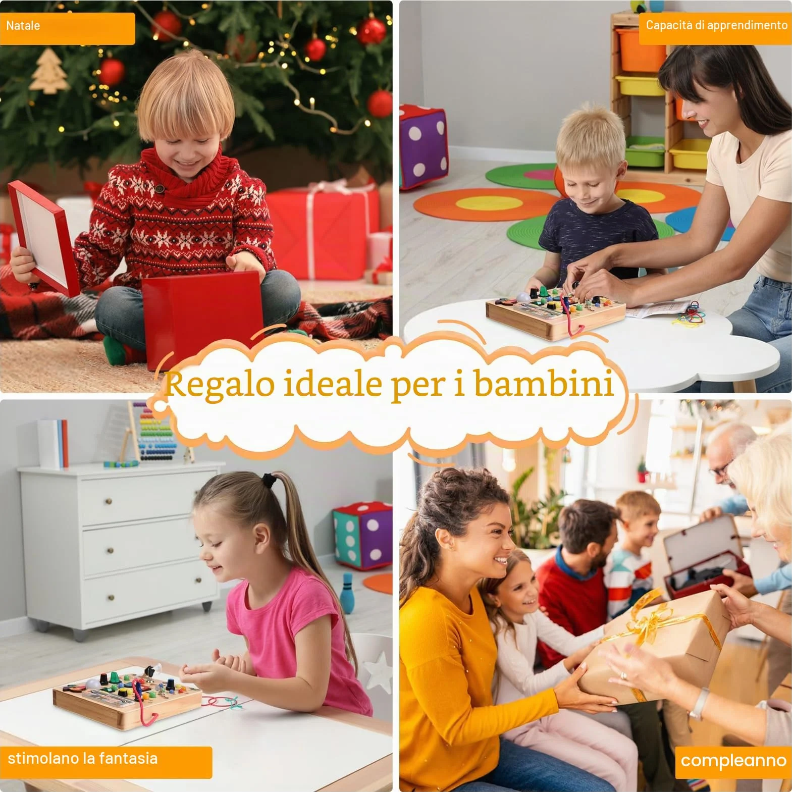 Nauotk Busy Board in Legno, Giochi Montessori per Bambini 2 Anno, Lavagna attività con 19 LED, Giochi Educativi Sensoriale del Bambino, Lavagna attività Portatile Regalo Bimbo 2 3 4 Anni