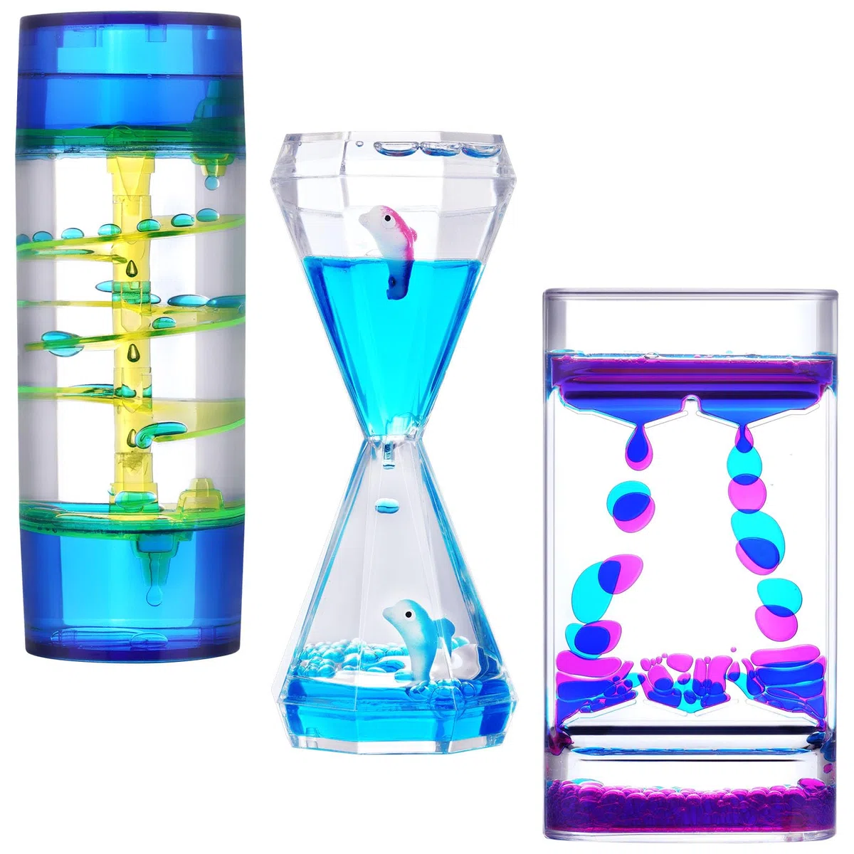 OSDUE Timer sensoriale liquido, Clessidra Timer, 3 Pezzi Set di timer a Clessidra, Home Ufficio Crafts Decor, Sollievo Dallo Stress, per Casa, Cucina, Gli Sport e i Giochi e Ufficio Timer