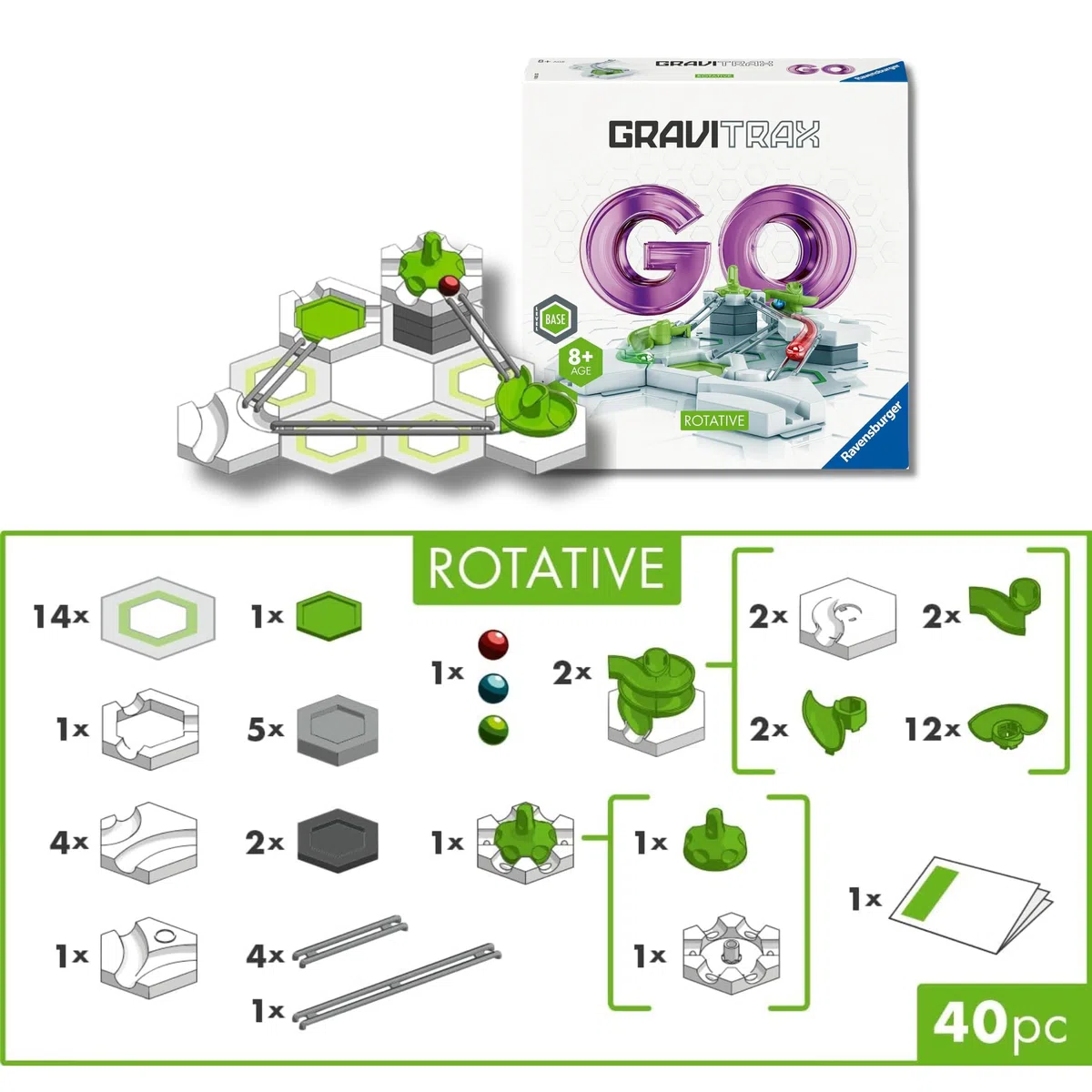 Ravensburger - GraviTrax: Go Rotative, Pista biglie 40 pezzi, Rompicapo bambini e adulti, Giochi bambini 8 anni e più, Gioco Interattivo ed Educativo STEM, Compatibile con tutti i produtti GraviTrax