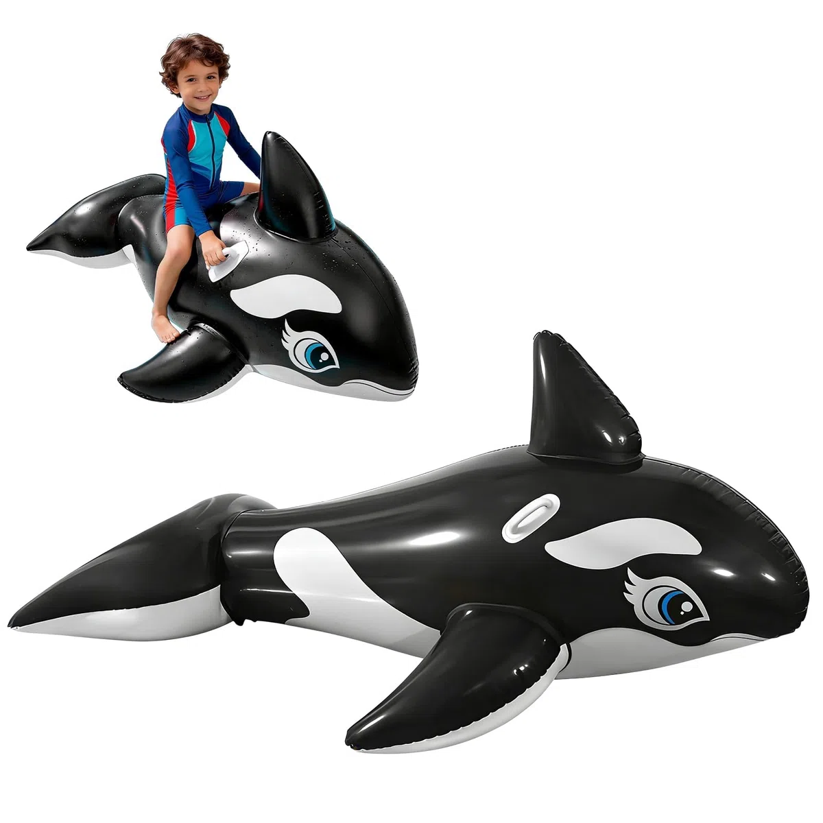 Balena Gonfiabile per Piscina, dellyy Cavalcabile Gonfiabile Bambini, Orca Gonfiabile Galleggiante Piscina, Anello di Nuoto con Corrimano per Spiaggia e Piscina