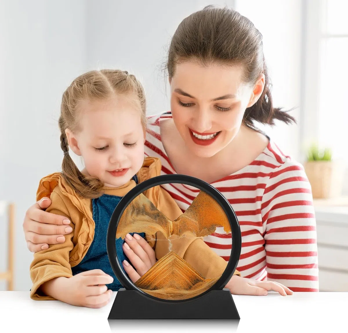 RCQD clessidra 3d sabbia paesaggio,paesaggio marino profondo a clessidra 3d,Pittura di Sabbia Che Scorre Display Decorazioni per la Casa e l'ufficio Giocattoli da Scrivania per Adulti (Blu, 12")