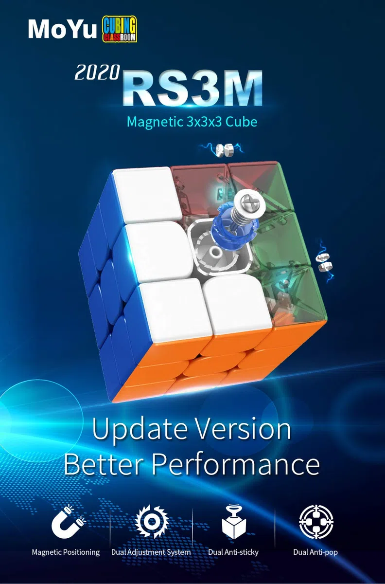 Bukefuno MoYu RS3M 2020 - Cubo magnetico 3x3 Speed, cubo magico MoYu RS3M 3x3x3, senza adesivi, MFJS Puzzle Velocità RS3 M