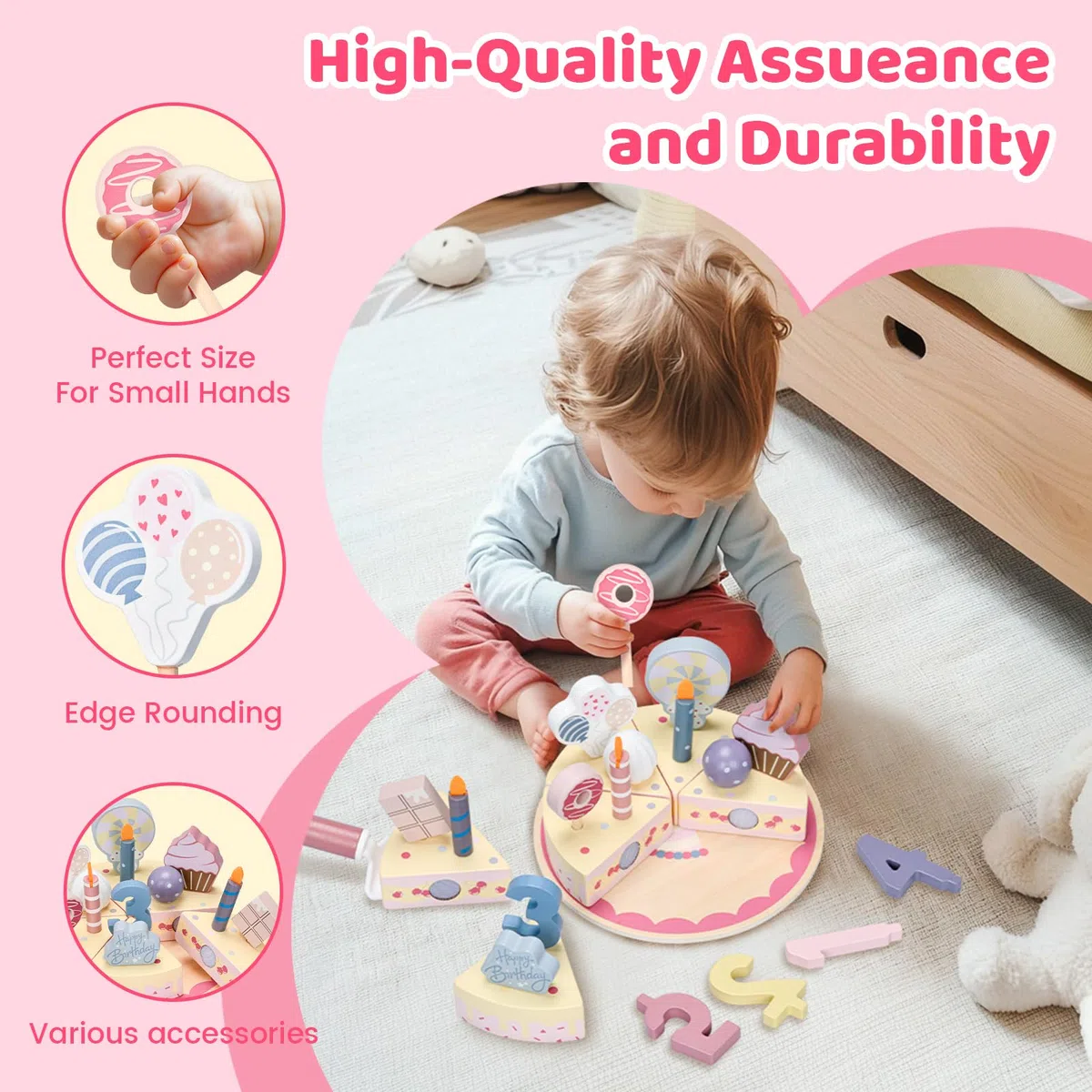 Accessoires De Cuisine En Bois Pour Gâteau D'anniversaire, Jouets De Cuisine Pour Enfants, Gâteau D'anniversaire En Bois Modulable Et Séparable, Jouets De Cuisine, Cadeau En Bois Pour Enfants