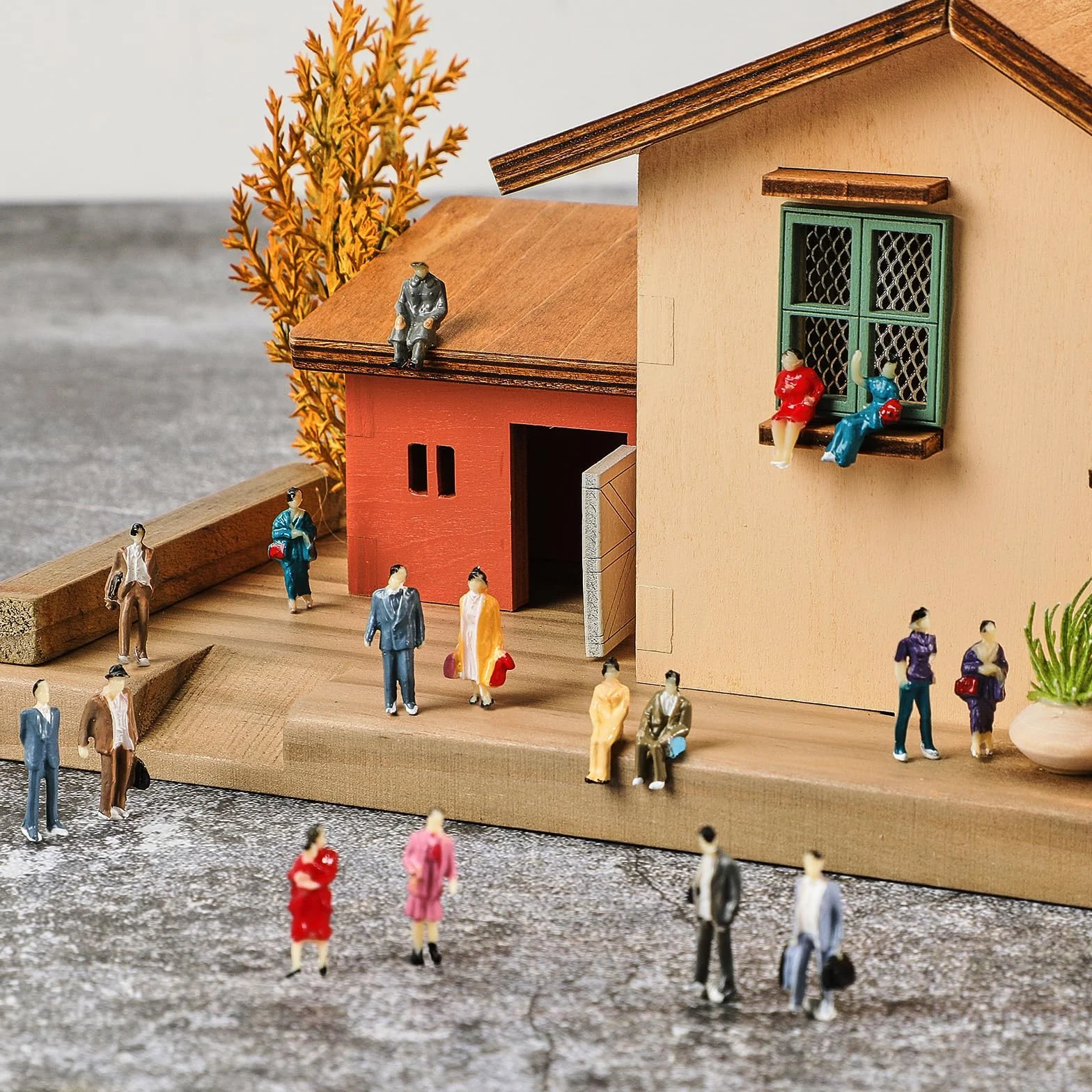 Namalu Scala 1: 87 Ho Set di Figurine di Mini Persone Modello di Minuscole Dipinte Figure di Piccole Persone in Miniatura di Plastica Sedute e in Piedi(50)