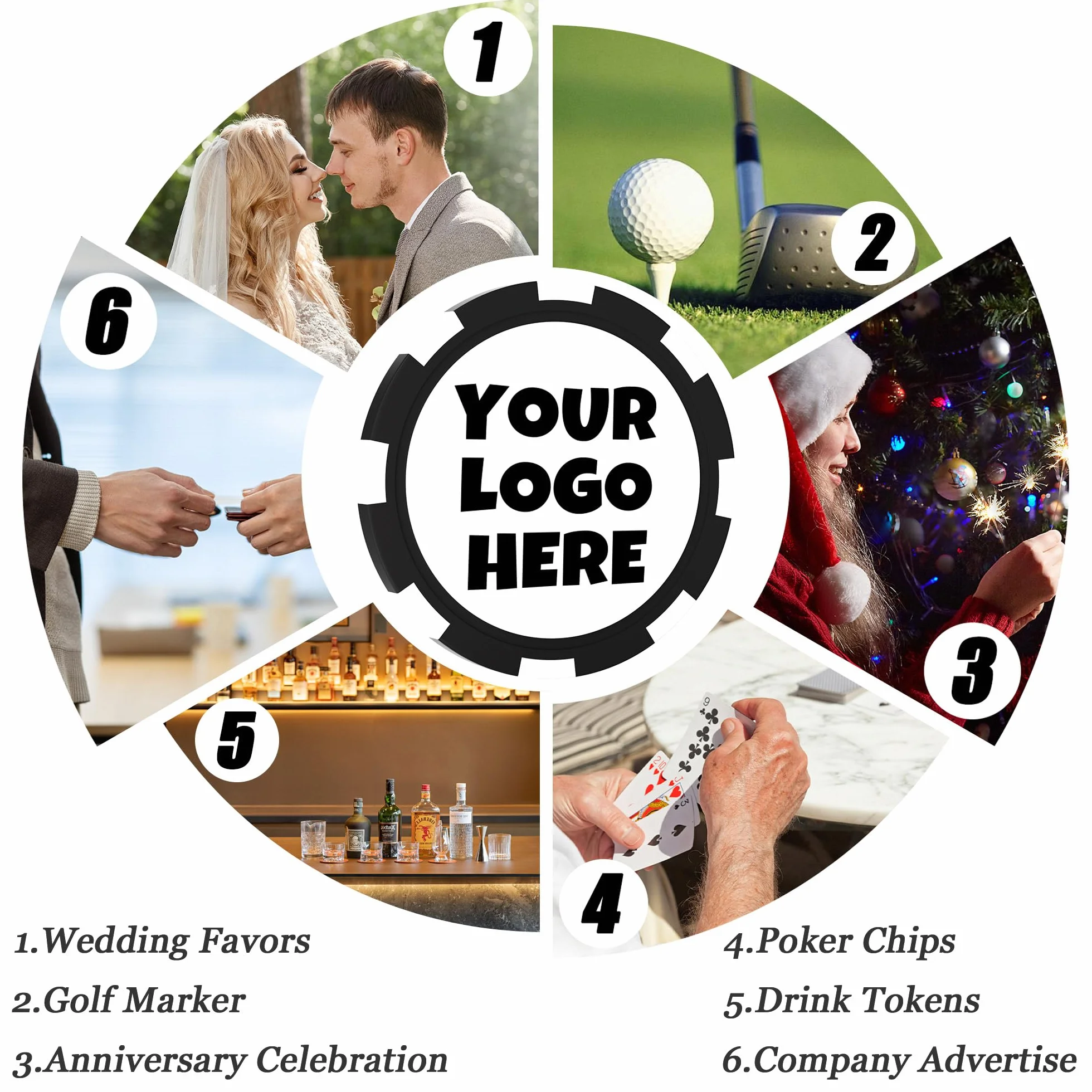 25 fiches da poker in argilla personalizzate, 40 mm pesanti 11,5 grammi di fiches da poker personalizzate con logo o testo, gettoni personalizzati per bar, feste, biglietti da visita, golf
