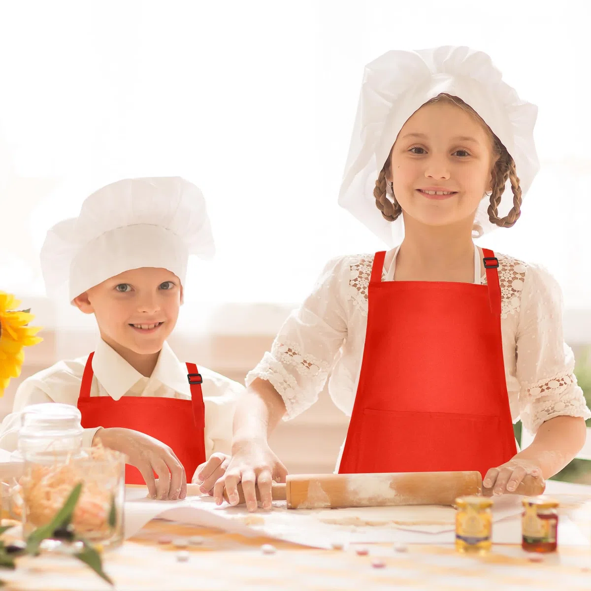 Morcheiong Confezione da 8/12/24 grembiuli regolabili per bambini con 2 tasche per bambini grembiuli da pittura per pasticceria e pittura
