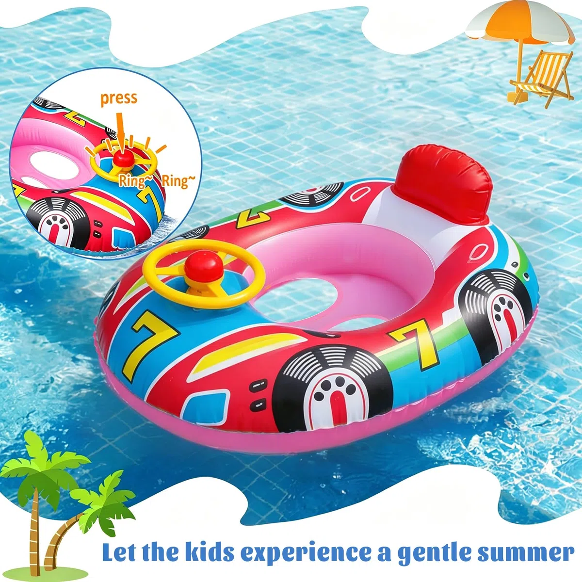 XIMEI Salvagente Neonato Bambini con Parasole, Ciambella Neonato, Salvagente Gonfiabile per Bambini, Gonfiabili con Sedile, Piscinetta Gonfiabile Bambini Volante con Clacson 12 a 48 Mesi (C)