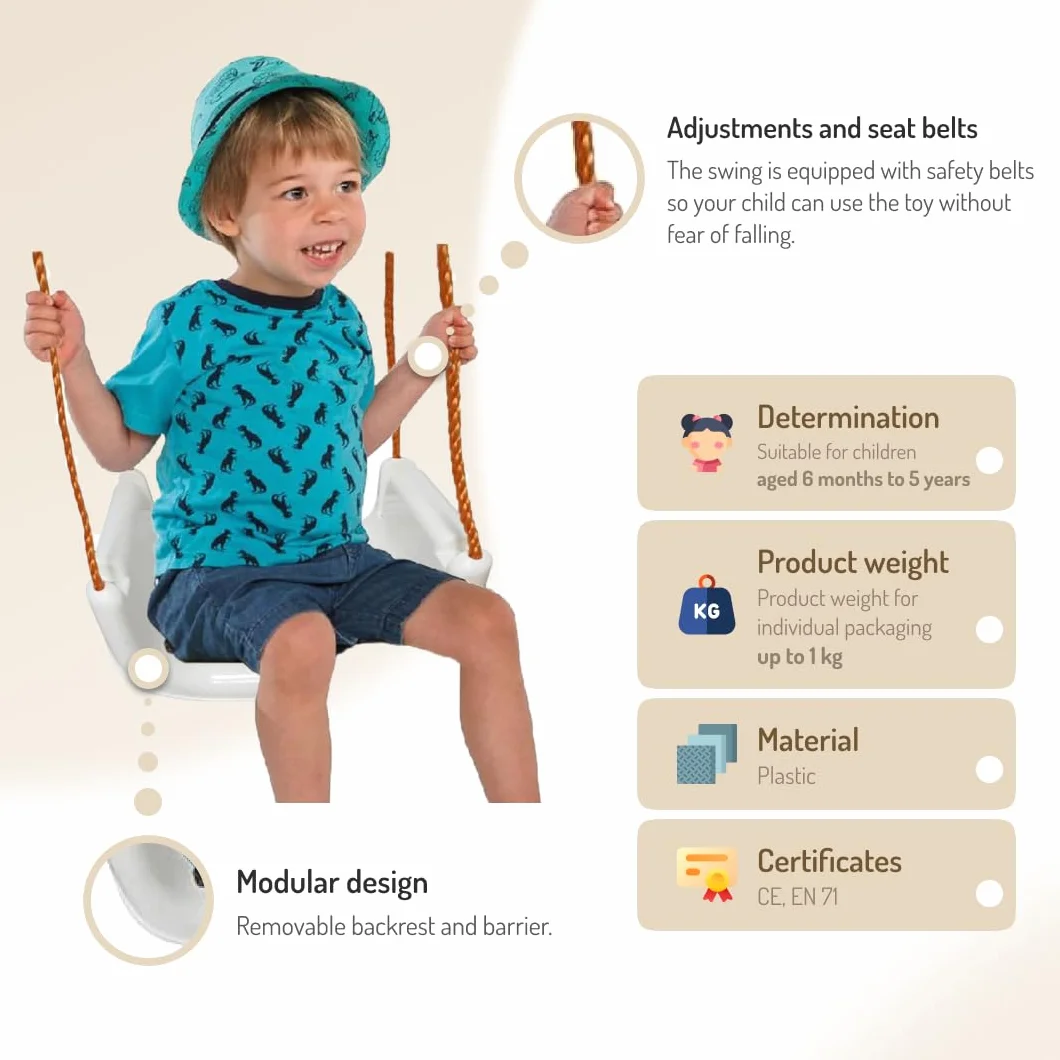 COIL Altalena per Bambini Outdoor 3-in-1, Altalena per Bambini Regolabile, con Schienale, Altalena per Bambini per Interni, Seggiolino per Altalena per Bambini, Altalena per Bambini (Beige)