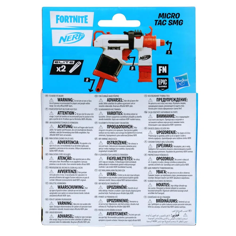 Nerf Fortnite Micro Tac SMG Mini Dart-Firing Blaster, Fortnite Tac SMG Equipment Design, include 2 freccette Nerf Elite