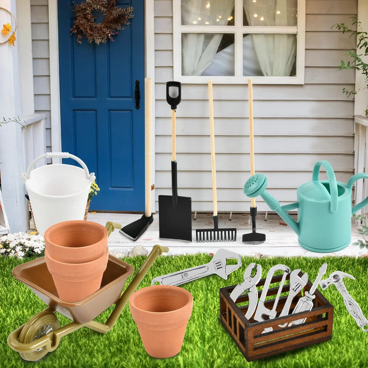 18 Pezzi Accessori per Giardino in Miniatura,Mini Casa Delle Bambole in Miniatura,Attrezzi da Giardinaggio Adatto per Decorare Mini Giardino