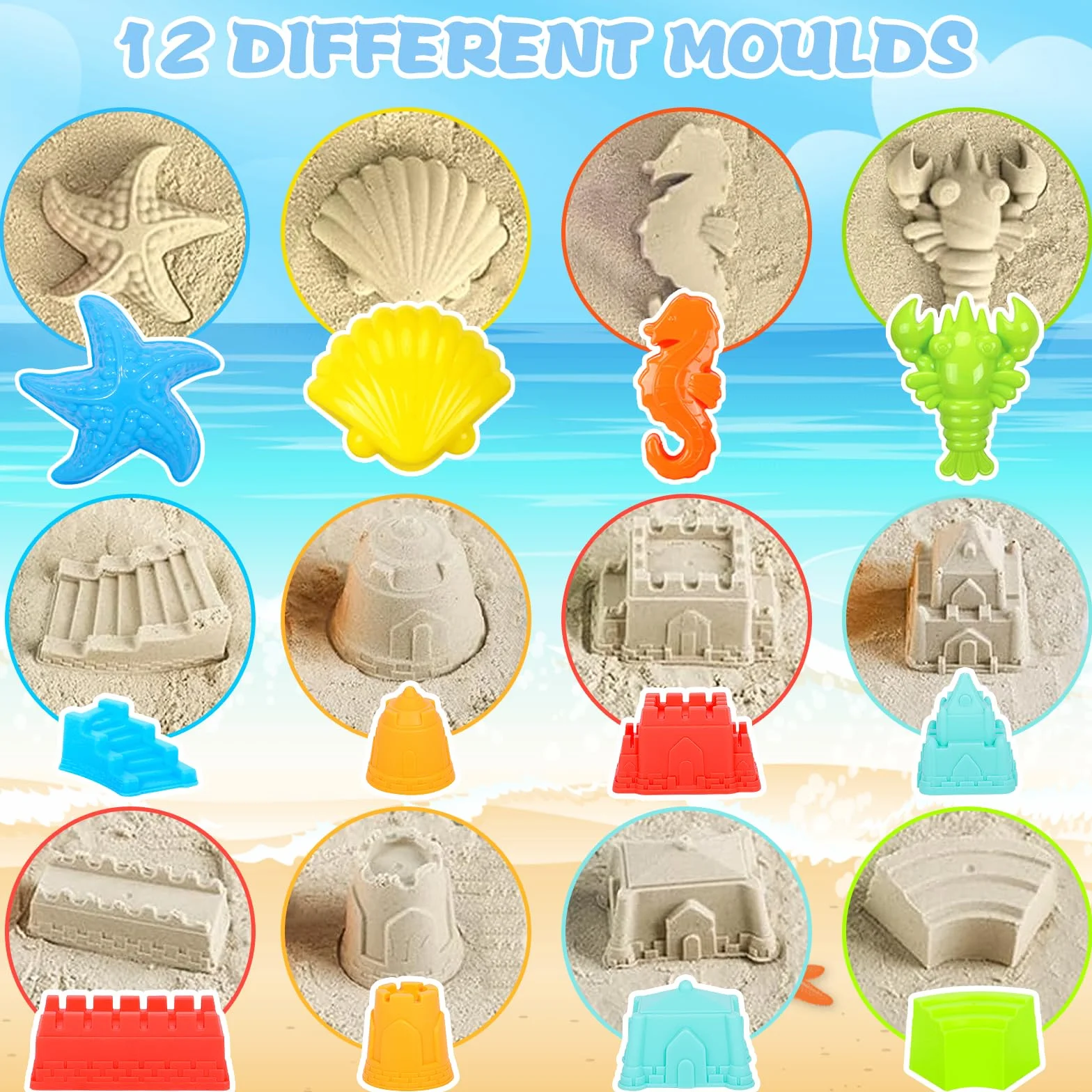 24 Pezzi Giocattolo da Spiaggia per Bambini, Set di Giocattoli di Sabbia, Giocattolo con Secchio Pieghevole, Borsa a Rete, Pala, Formine di Sabbia, per 2 3 4 5 Anni Bambini