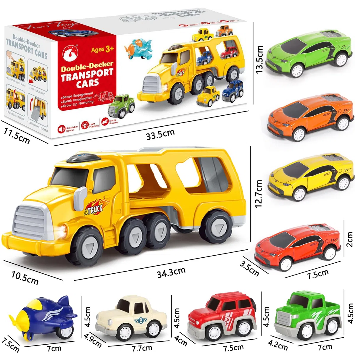 9 In 1 Camion Macchinine 3 4 5 6 Anni, Camion Cars Macchinine per Bambini con Suoni e Luci, Camion Giocattolo per Bambini Maschio 3 4 5 6 Anni