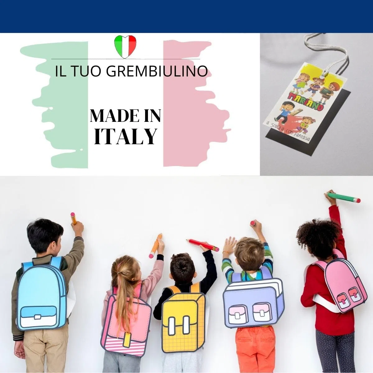 Mariano - Grembiule Scuola Bambino Made in Italy, Asilo ed Elementari – Pratico, Resistente, con Bottoni e Colletto Staccabile – Casacca Senza Ricamo