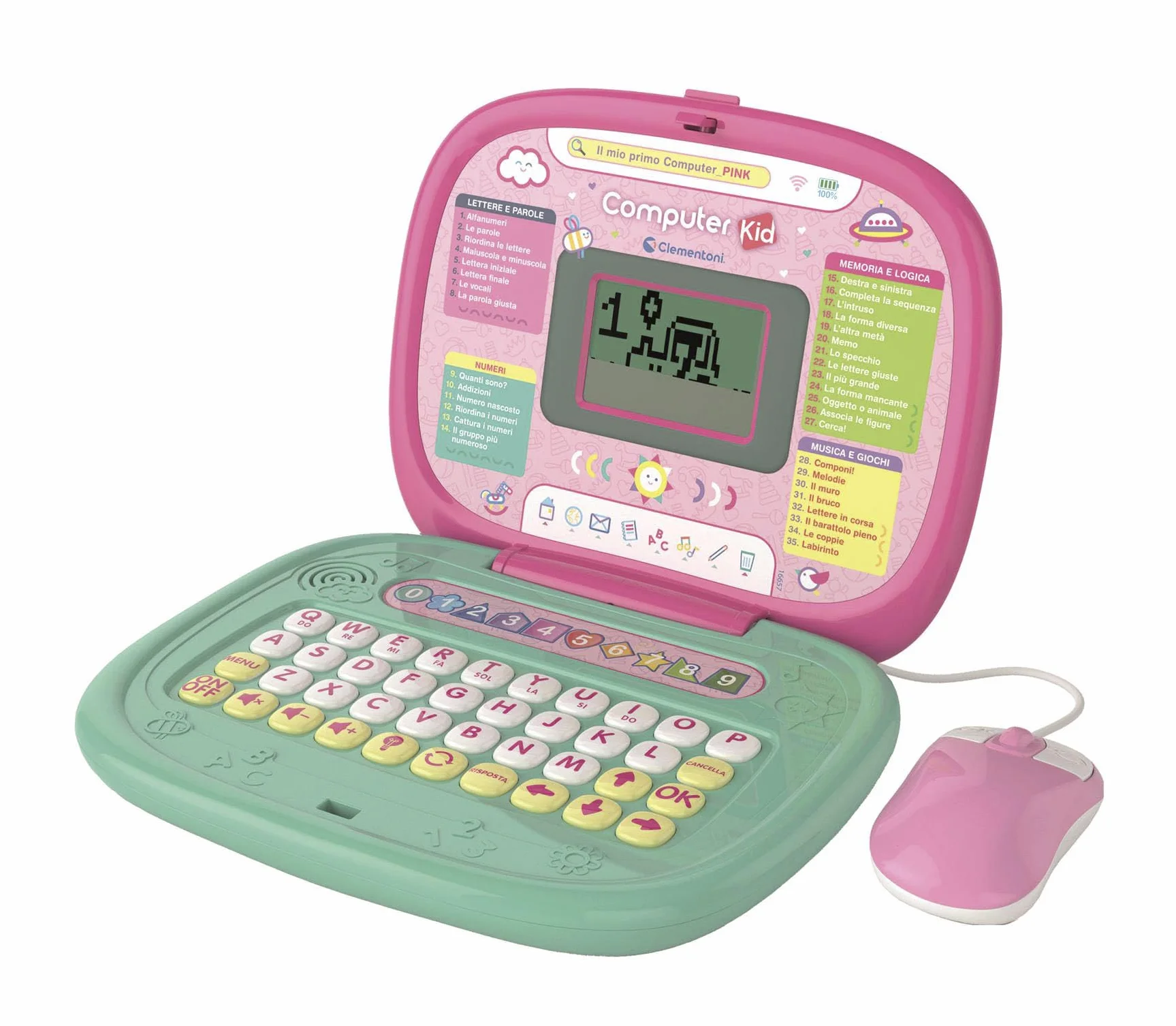 Clementoni Sapientino - Il Mio Primo Computer Pink, Gioco Educativo Interattivo Bambini dai 5 Anni, 35 Attività, Impara Lettere, Numeri, Logica, Musica, con Mouse e Schermo LCD, Lingua Italiana, 16657