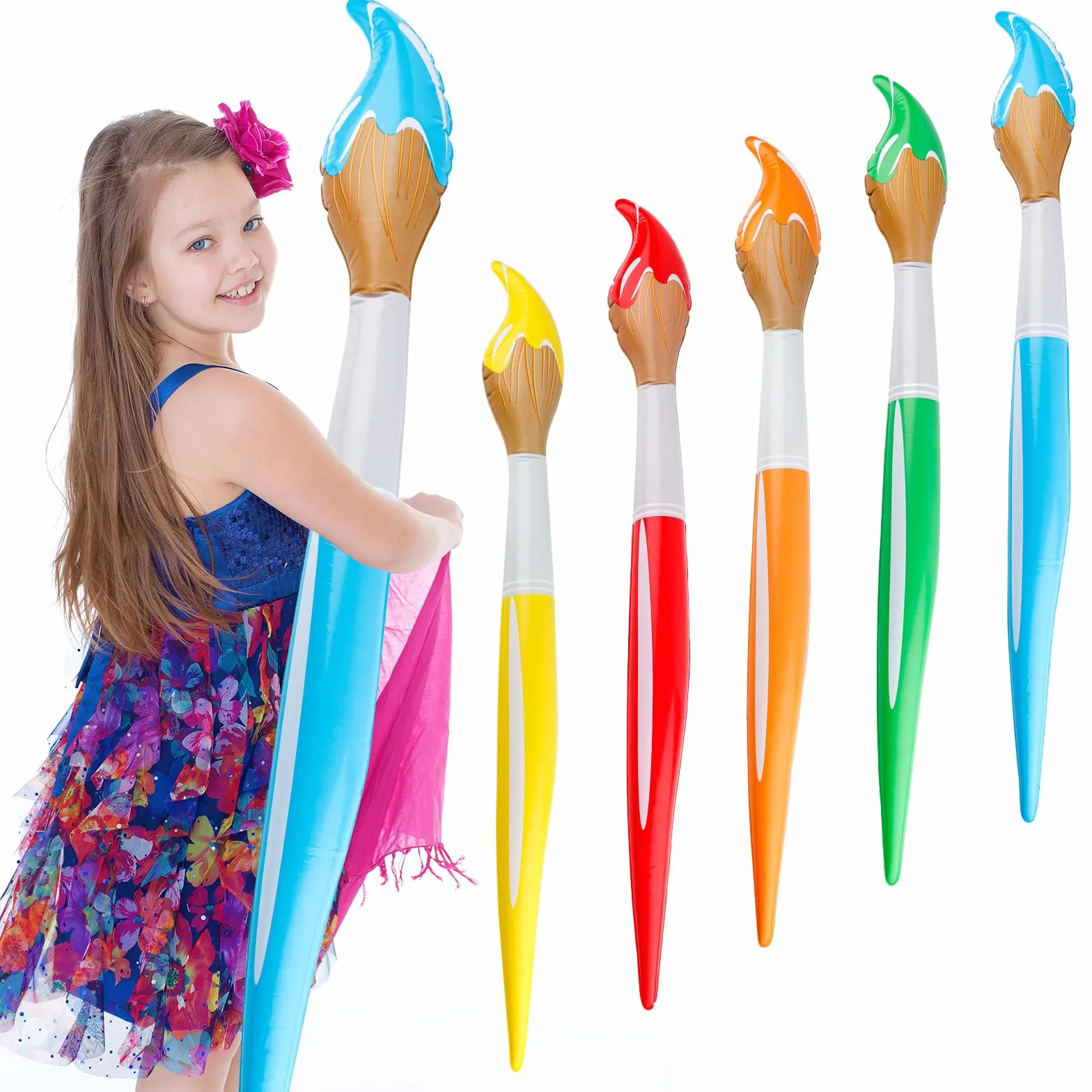BOXOB 5pz Pennelli Gonfiabili Giganti, Set Pennelli Colorati Gonfiabili 105cm Grandi Palloncini con Pennello Ideali per Ritorno a Scuola per Compleanni Feste Artistiche e Pittura(5 Colori)