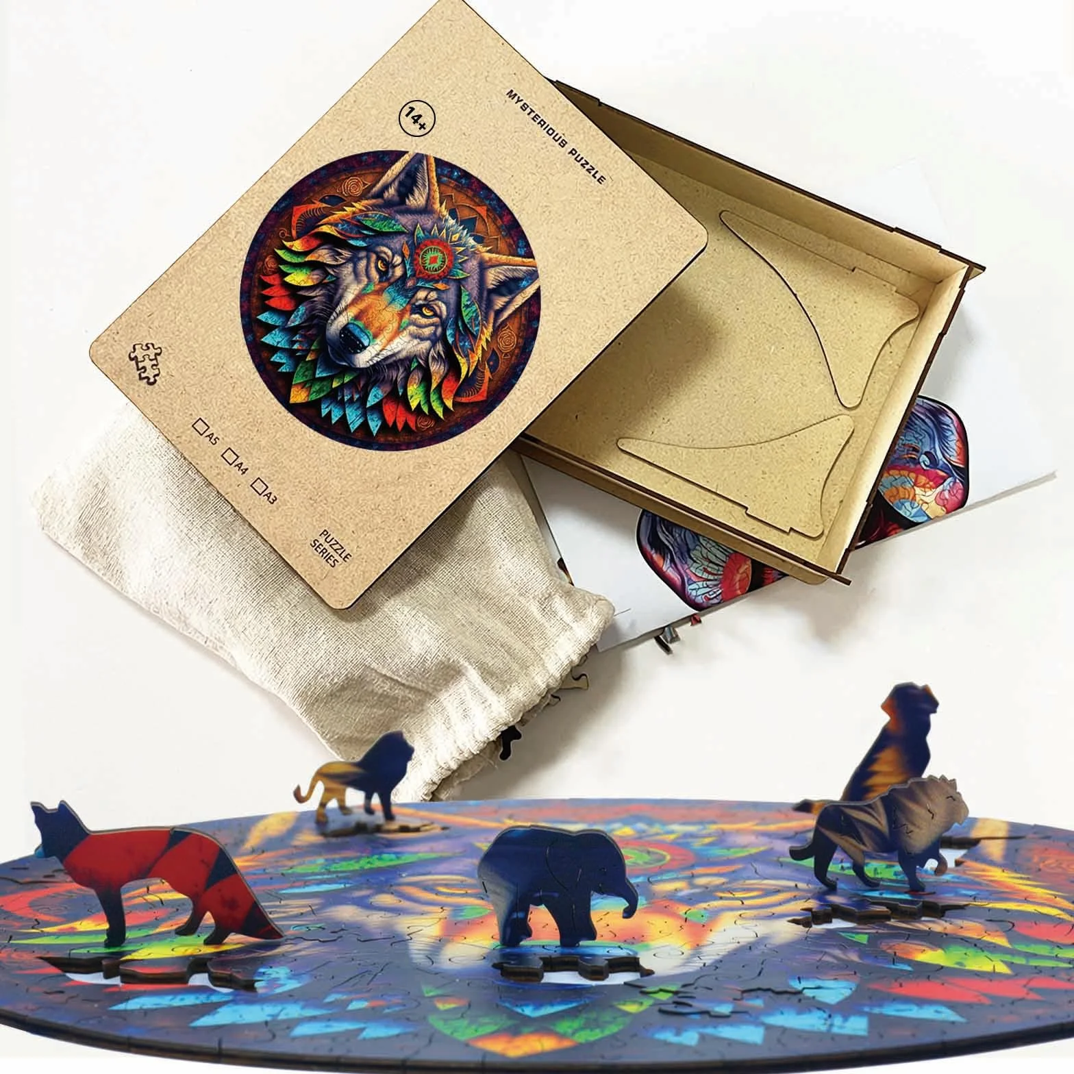 Puzzle Legno per Adulti, Puzzle in Legno del Lupo, 35 x 35 cm, 220 Pezzi, Puzzle di Forma Irregolare, Wooden Puzzle, Puzzle di Animali con Scatola Regalo in Legno