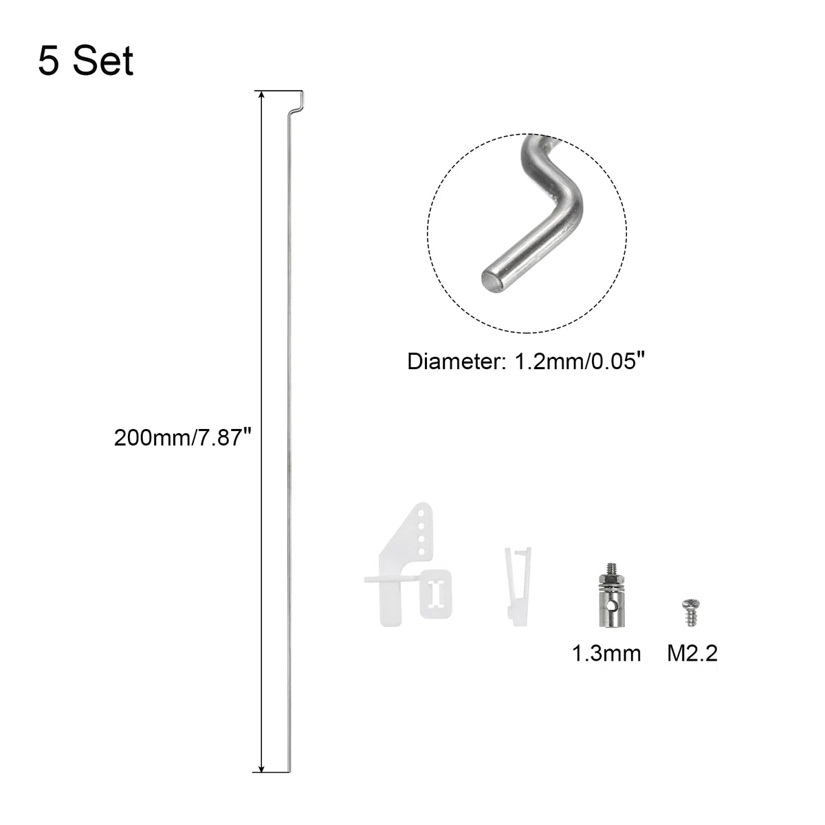 QUARKZMAN 5pz 1,2x200mm Parti delle Aste di Spinta Z & 5pz 1,3mm Fermo Collegamento Connettore Asta Spinta Regolabile & 5pz Trombe Controllo in nylon per Sostituzione Modello Auto RC Barca