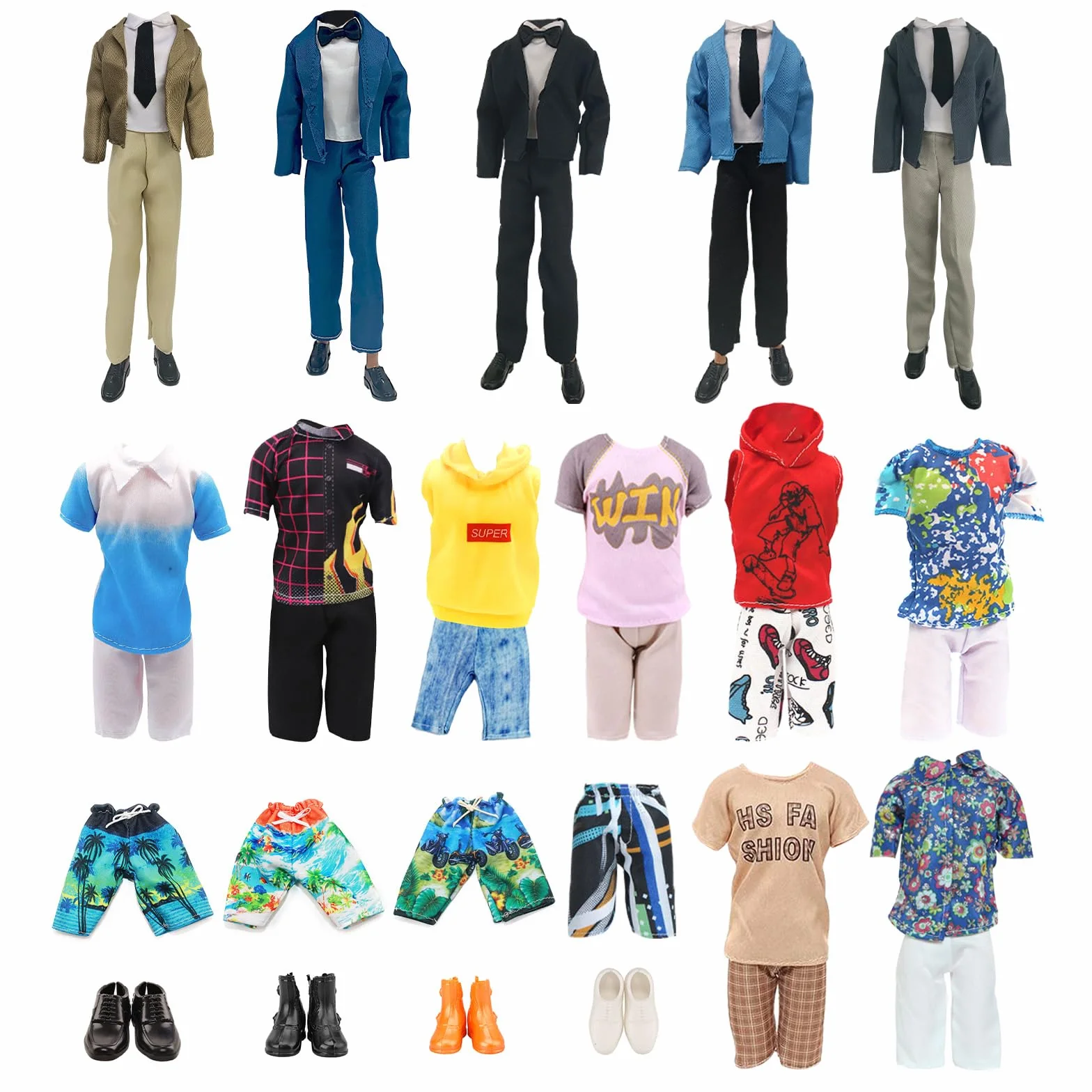 12 pezzi vestiti e accessori per bambola 2 set completo 2 maniche corte 2 pantaloncini 2 pantaloncini da bagno 4 scarpe, abito alla moda abiti casual per bambole Boy da 30,5 cm, regalo