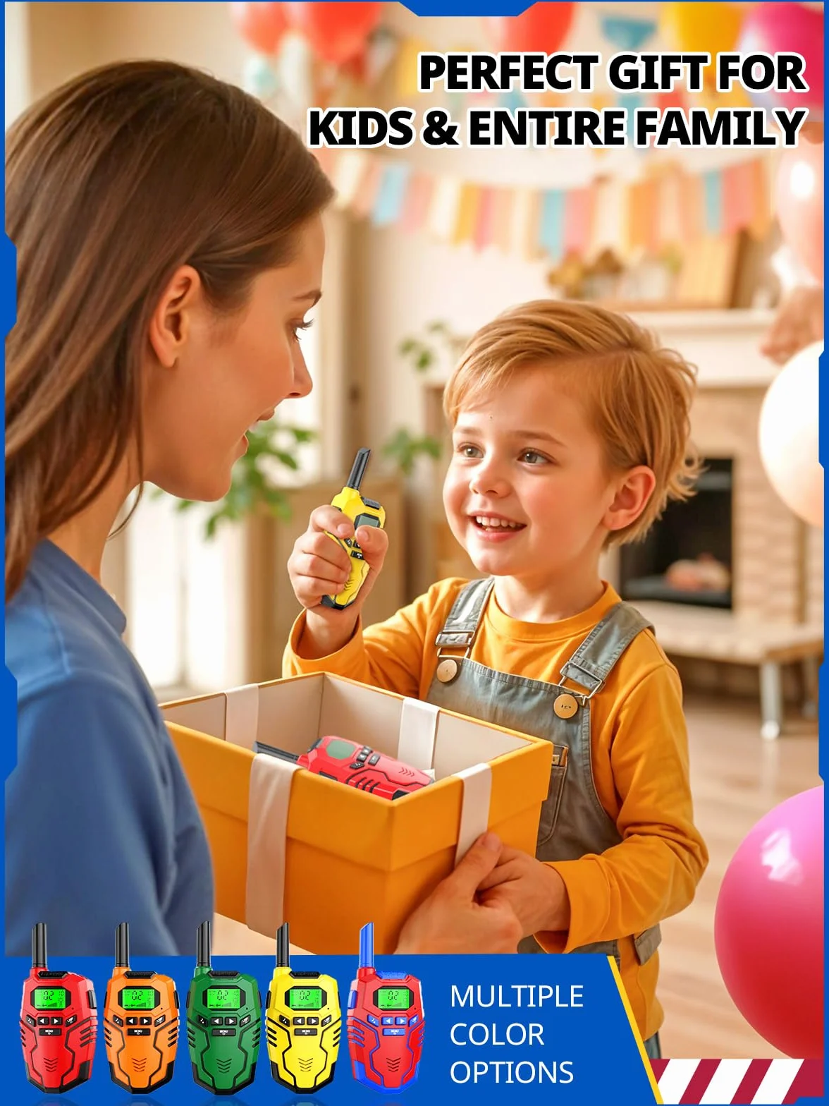 Inspireyes Walkie-Talkie Bambini Ricaricabili, 48 Ore di Orario di Lavoro, 3 Chilometri di Lungo Raggio, Regali di Compleanno per Ragazzi Ragazze, Giocattoli da Esterno per Bambini di 3-12 Anni