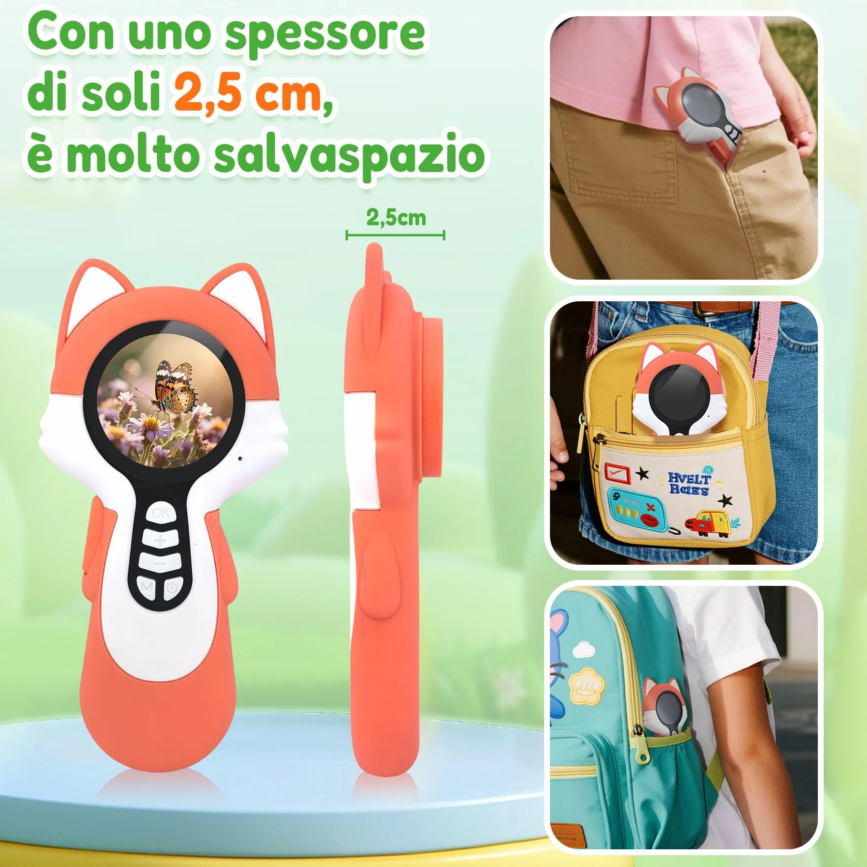 Microscopio digitale 2 in 1 per bambini, un obiettivo per fotocamera e un obiettivo per microscopio, microscope for kids 100X, piccoli esploratori, 16GB, Volpe