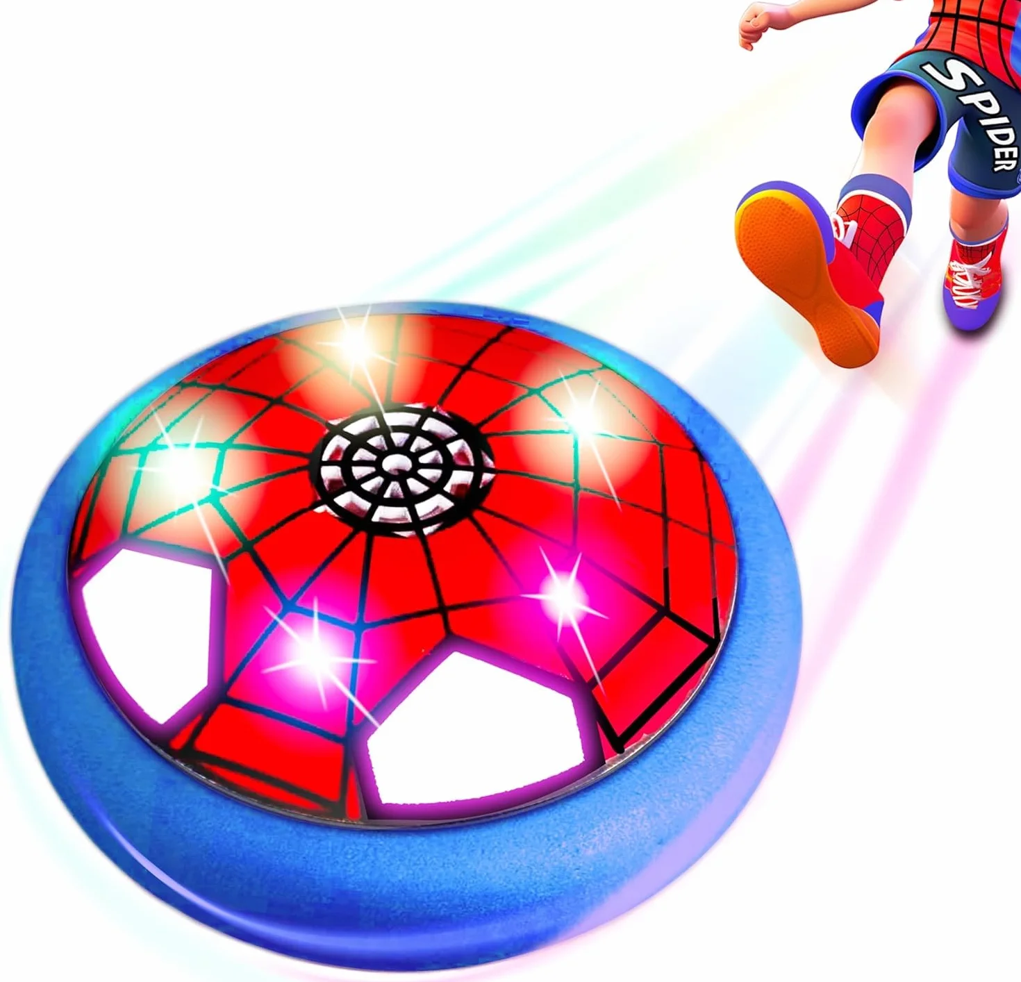 Spider Pallone Calcio Fluttuante, Hoverball con Luci LED, Giochi di Calcio per Bambini 3 4 5 6 Anni, Regalo Bambini Bambina 3-12 Anni, Giochi Esterno Interno Bambini
