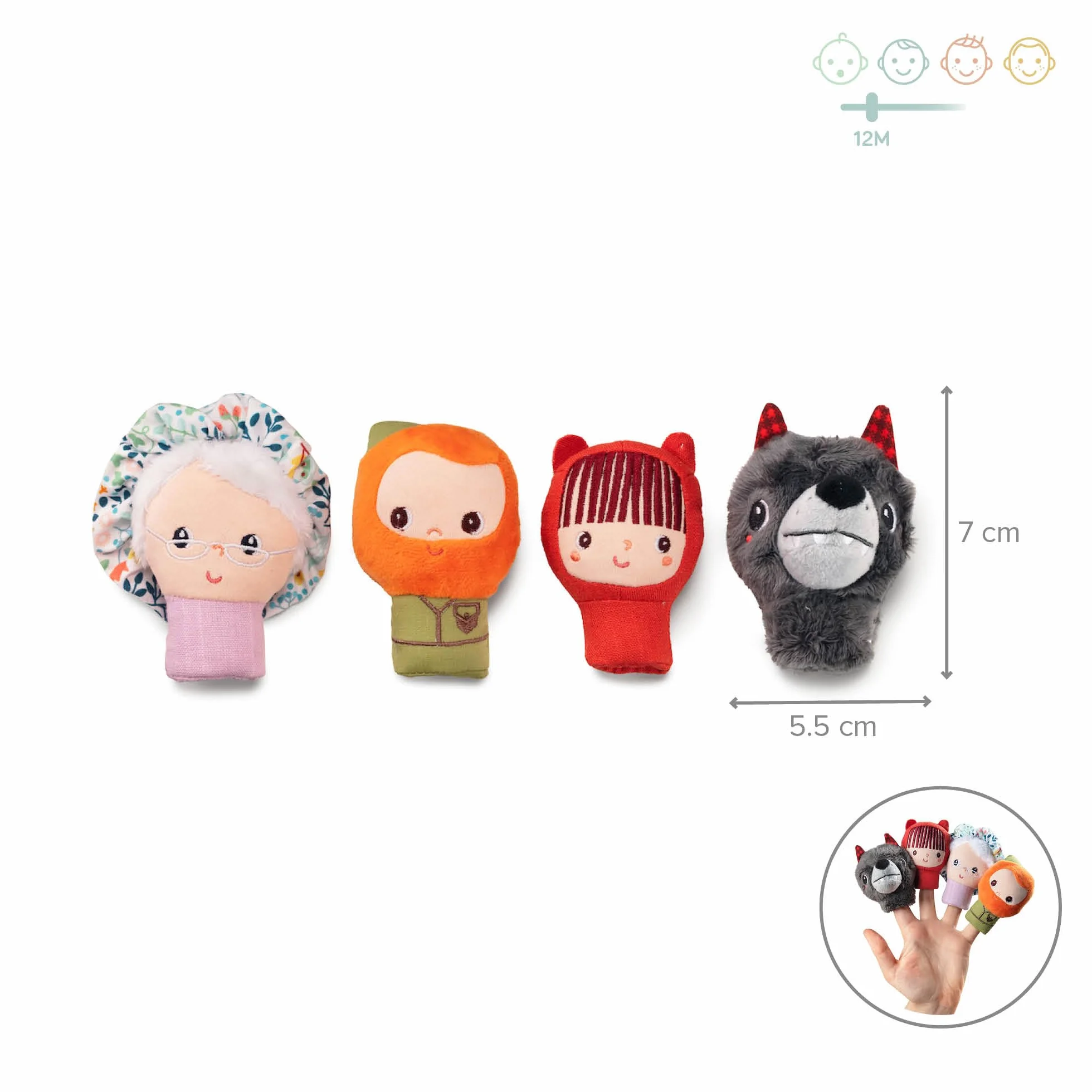 LILLIPUTIENS - Set di marionette da dito Cappuccetto Rosso - 4 personaggi adorabili per inventare storie - Giocattolo educativo - Marionette a mano per bambini - Gioco educativo - Dai 12 mesi - 83405