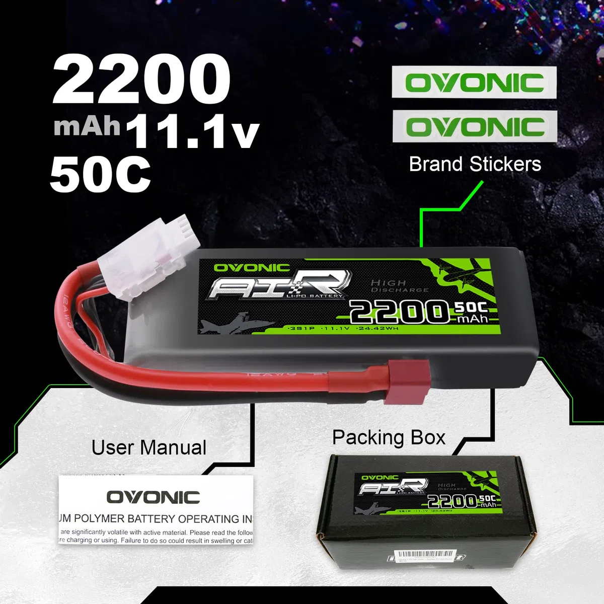 OVONIC Batteria Lipo 3s 11.1V 50C 2200mAh Lipo con Deans Plug per RC Auto Barca Camion Heli Aereo Quadcopter Elicottero Multi-Motore Hobby FAI DA TE