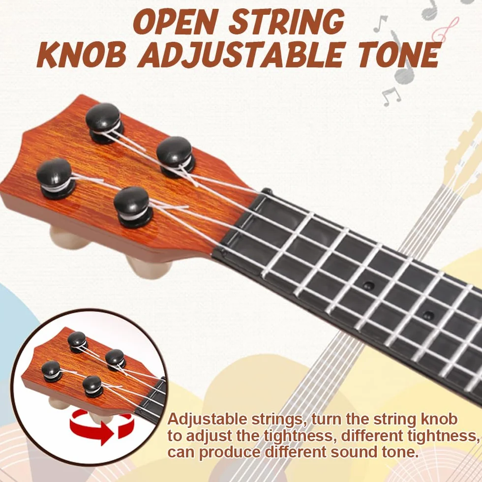 Chitarra per Bambini, 38cm Ukulele Bambini con 4 Corde Regolabili, Chitarra Giocattolo per Bambino Piccoli e Principianti