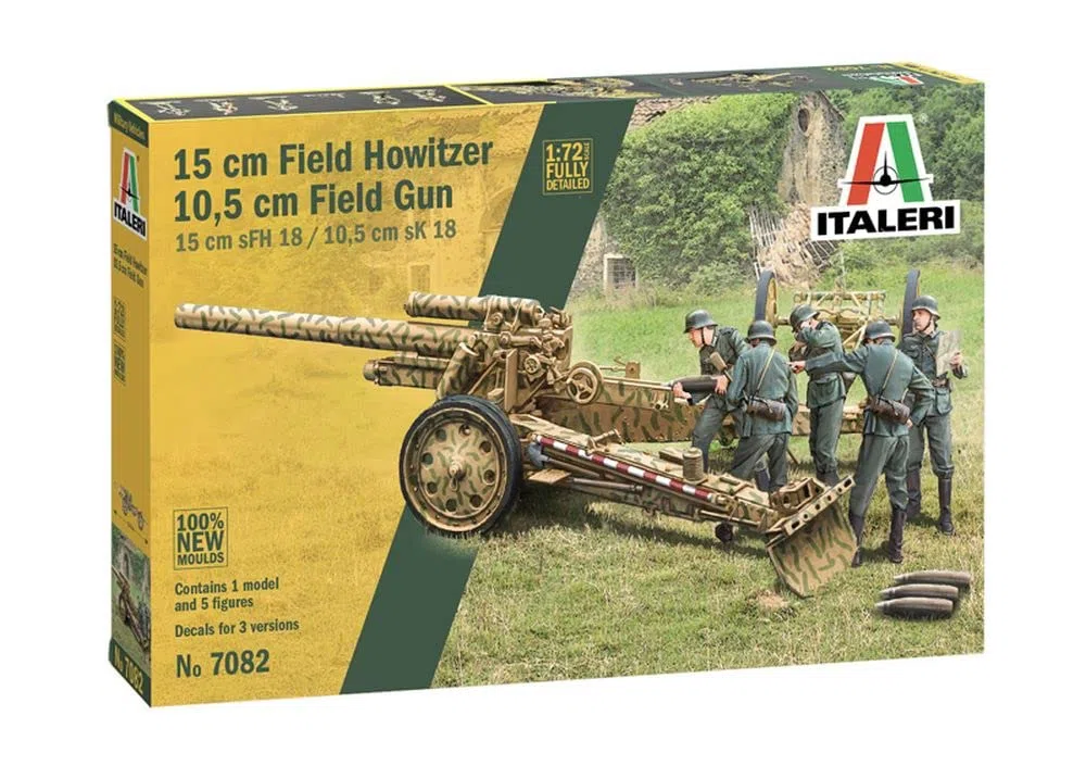 Italeri 7082 15cm Field Howitzer 10,5cm Field Gun, scala 1/72, plastic model kit, modello in plastica da montare, modellismo, mezzi militari, Multicolore