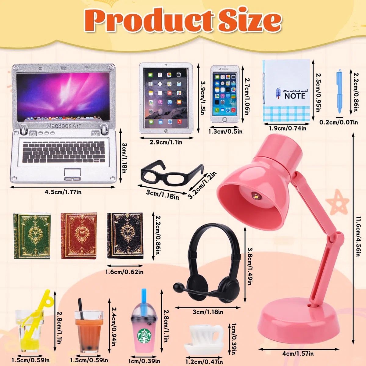 15 Accessori Per L'Apprendimento Della Casa Delle Bambole In Miniatura, Scala 1:12, In Miniatura, Simulazione, Computer Portatile, Tablet, Telefono, Lampada, Libro, Occhiali, Cuffie Da Caffè (A)