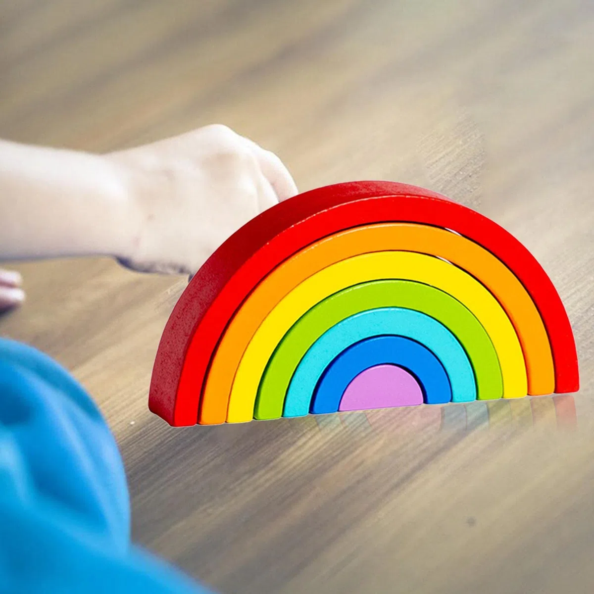 Set di Gioco in Legno con Arco E Ponte Impilabile Arcobaleno, Giocattoli Impilabili per Bambini, Arcobaleno classico