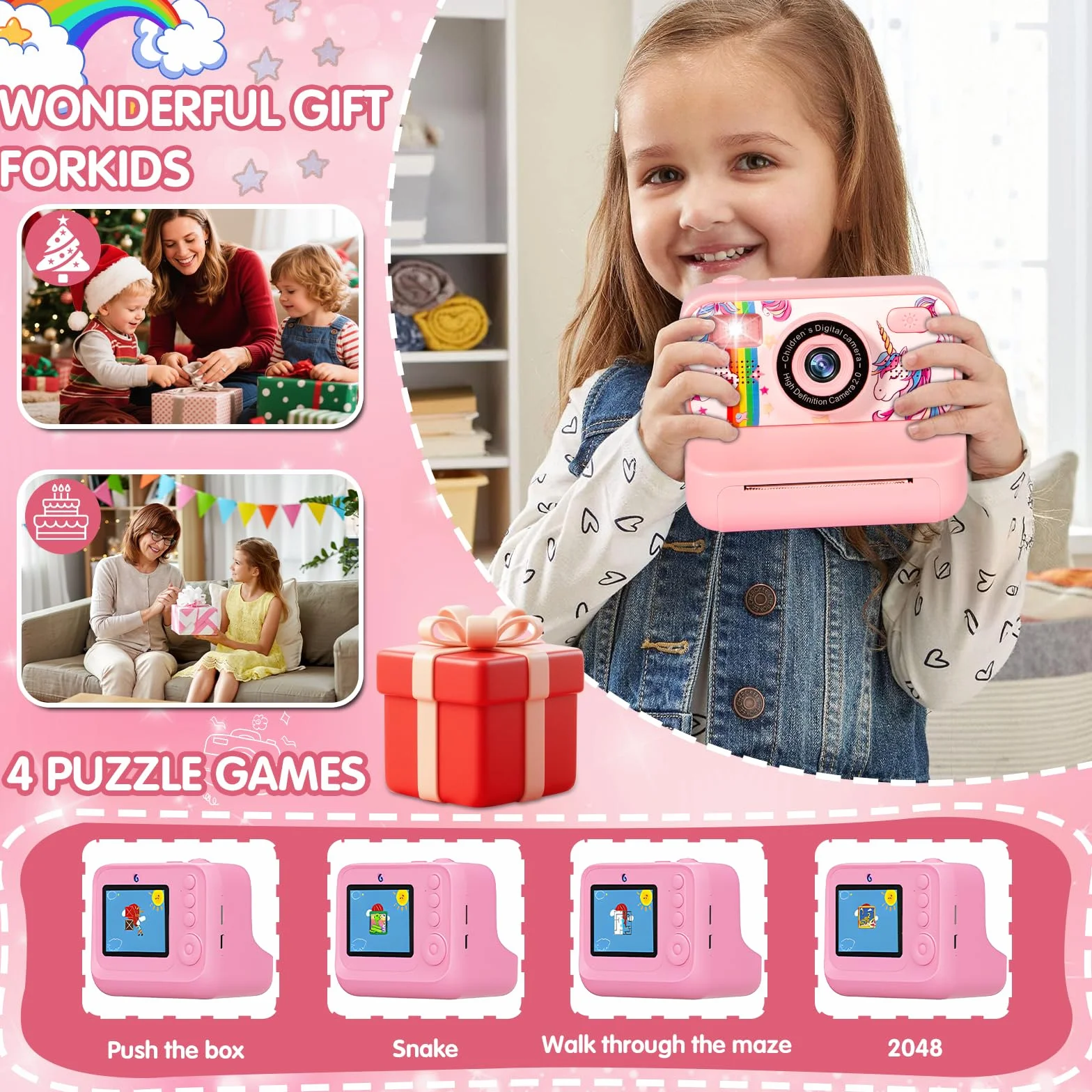 Macchina Fotografica Bambini Istantanea, 2.4" 1080P Fotocamera Bambini con 32 GB Schede e Carta da Stampa, Macchina Fotografica Bambino, 180 °Flip Len,Regali per Ragazzi Ragazze da 3-12 Anni