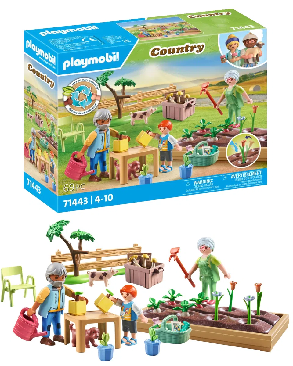 PLAYMOBIL Country 71443 L'orto dei Nonni, con l'aiuola, l'annaffiatoio e Gli Attrezzi da Giardino, Giochi di Ruolo Divertenti, Giocattolo sostenibile per Bambini dai 4 Anni in su