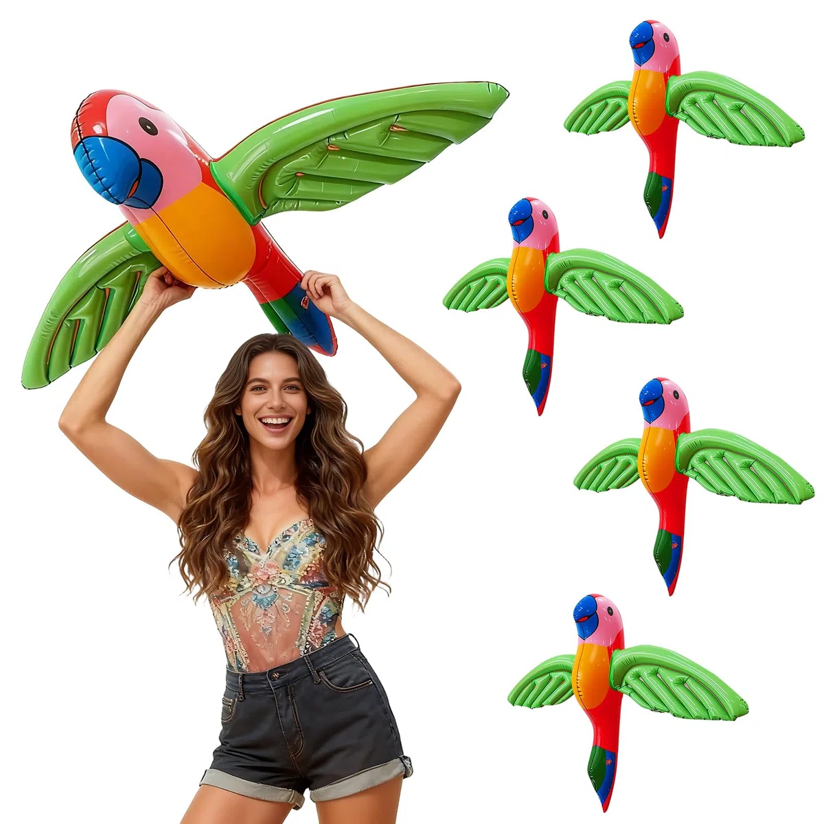 4 pappagalli gonfiabili, 58 x 75 cm, decorazione per uccelli tropicali, pappagalli gonfiabili per piscina e spiaggia, decorazione hawaiana e accessori per costume da pirata per compleanno, festa a