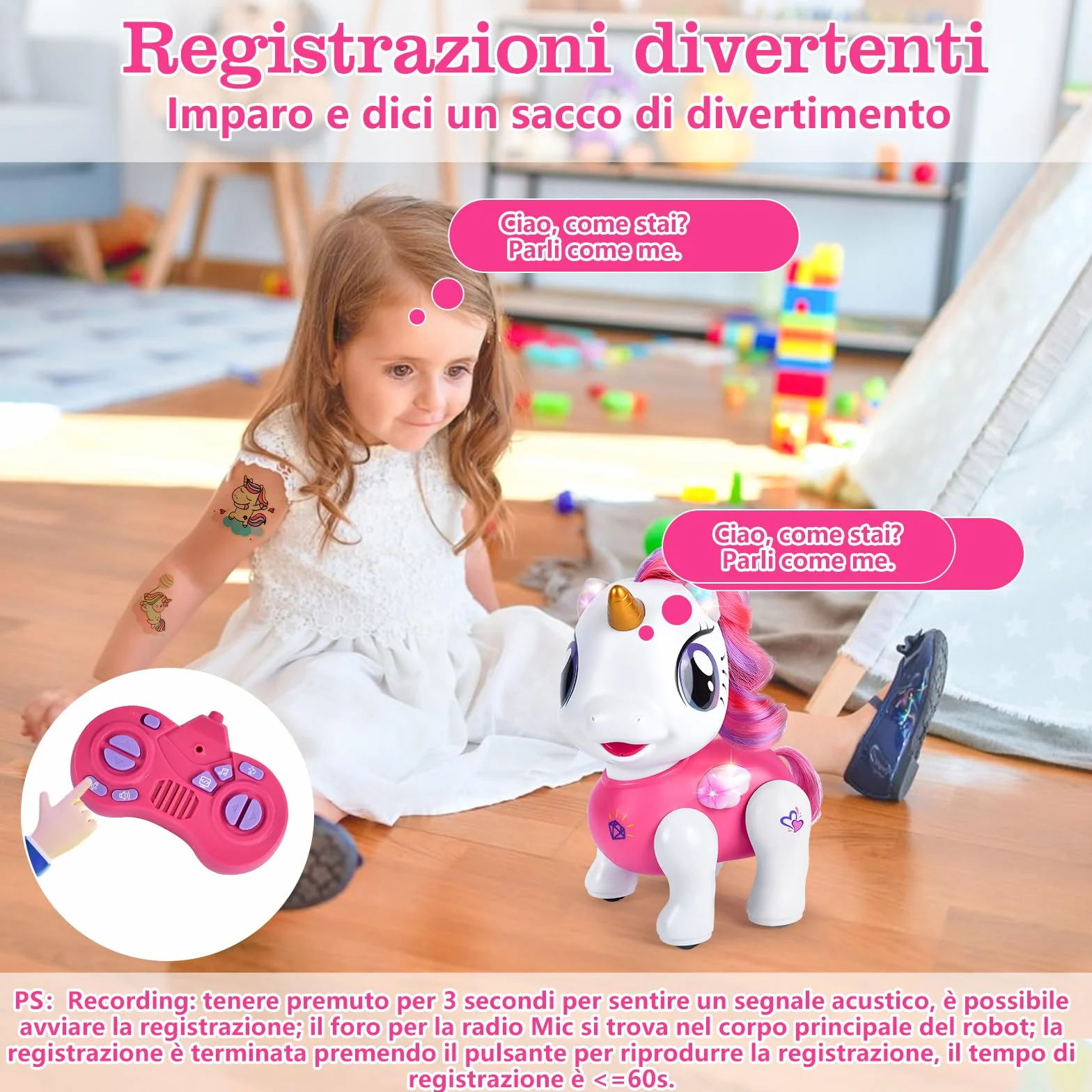 Joellfuner Unicorno Robot Giocattolo, Unicorno Bambina Regalo con Telecomandato, Robot Interattivo Touch Programmabile Danzante Musica Funzioni, Regalo per Bambini