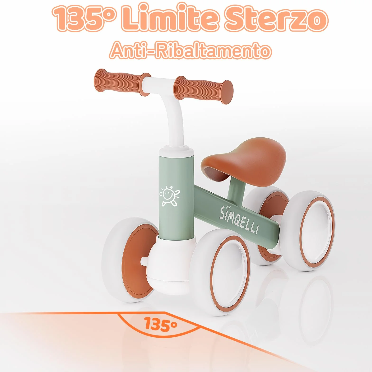 Bicicletta Senza Pedali per 1 Anni (10-24 Mesi), Bicicletta Equilibrio per Bambini, con 4 Ruote Primo Regalo di Compleanno per Bambini e Bambine (Verde)