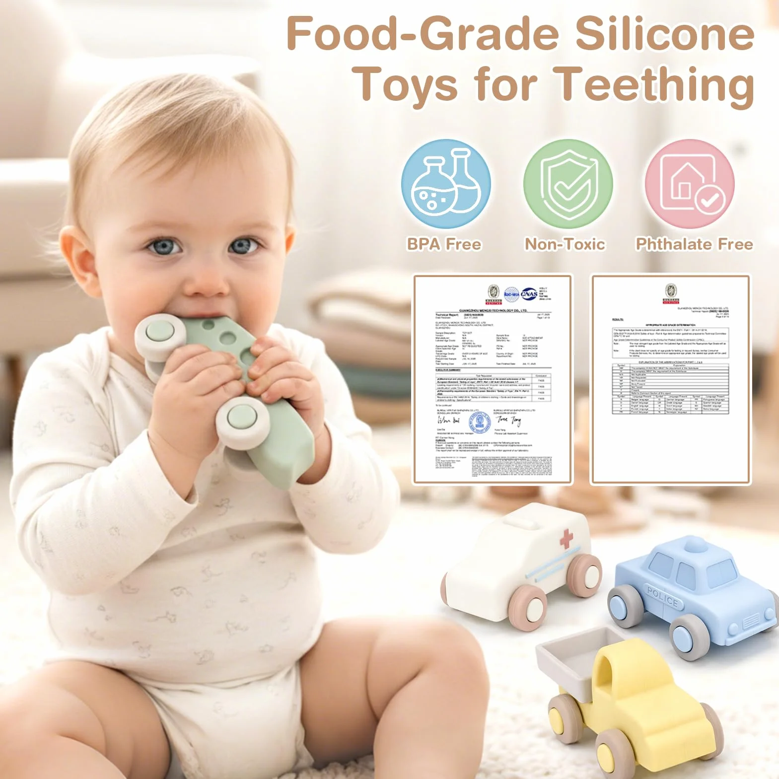 Vanplay Macchinine per Bambini, Giochi Bambini 1 Anno Giochi Montessori 6 Mesi+ Silicone Dentizione Neonato Regalo Bambino 1 Anno (4 Pezzi)
