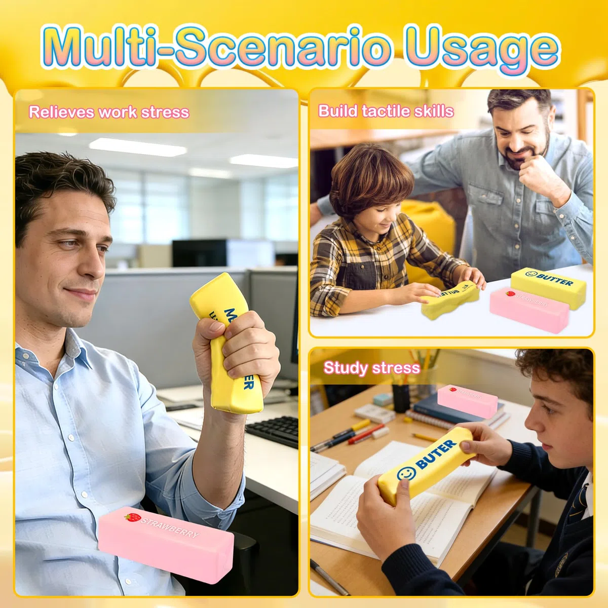 4 Pezzi Dumpling Squishy + Butter Squishy Set, Giocattolo Sensoriale con Contenitore per Il Vapore, Giocattolo Antistress per Alleviare adatto Bambini, Adulti, Ufficio, Casa