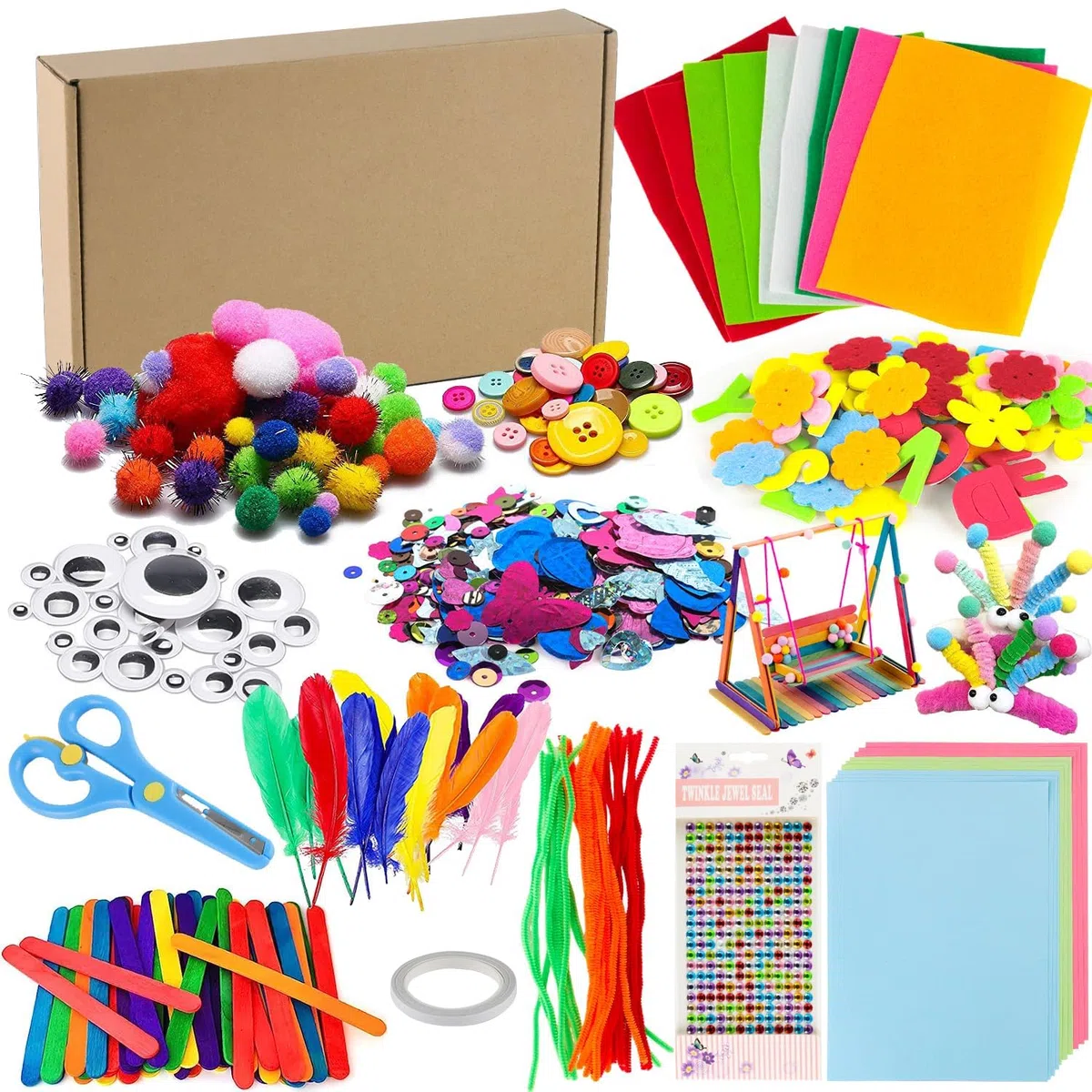 Lucywey Set di artigianato per bambini da oltre 1500 pezzi, materiali per artigianato per bambini, accessori per artigianato creativo, materiali per artigianato fai-da-te, Regali creativi per bambini