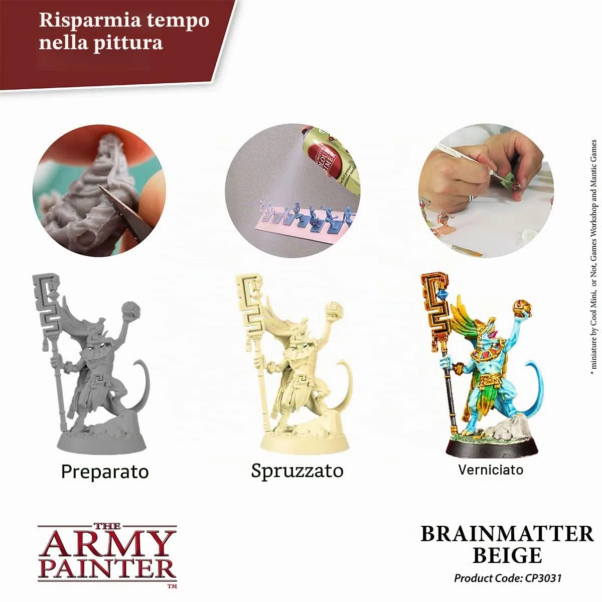 The Army Painter Primer colorato Brainmatter Beige, 400 ml di primer acrilico spray, vernice spray per primer in miniatura, giochi di ruolo da tavolo, giochi da tavolo e modellazione in miniatura di