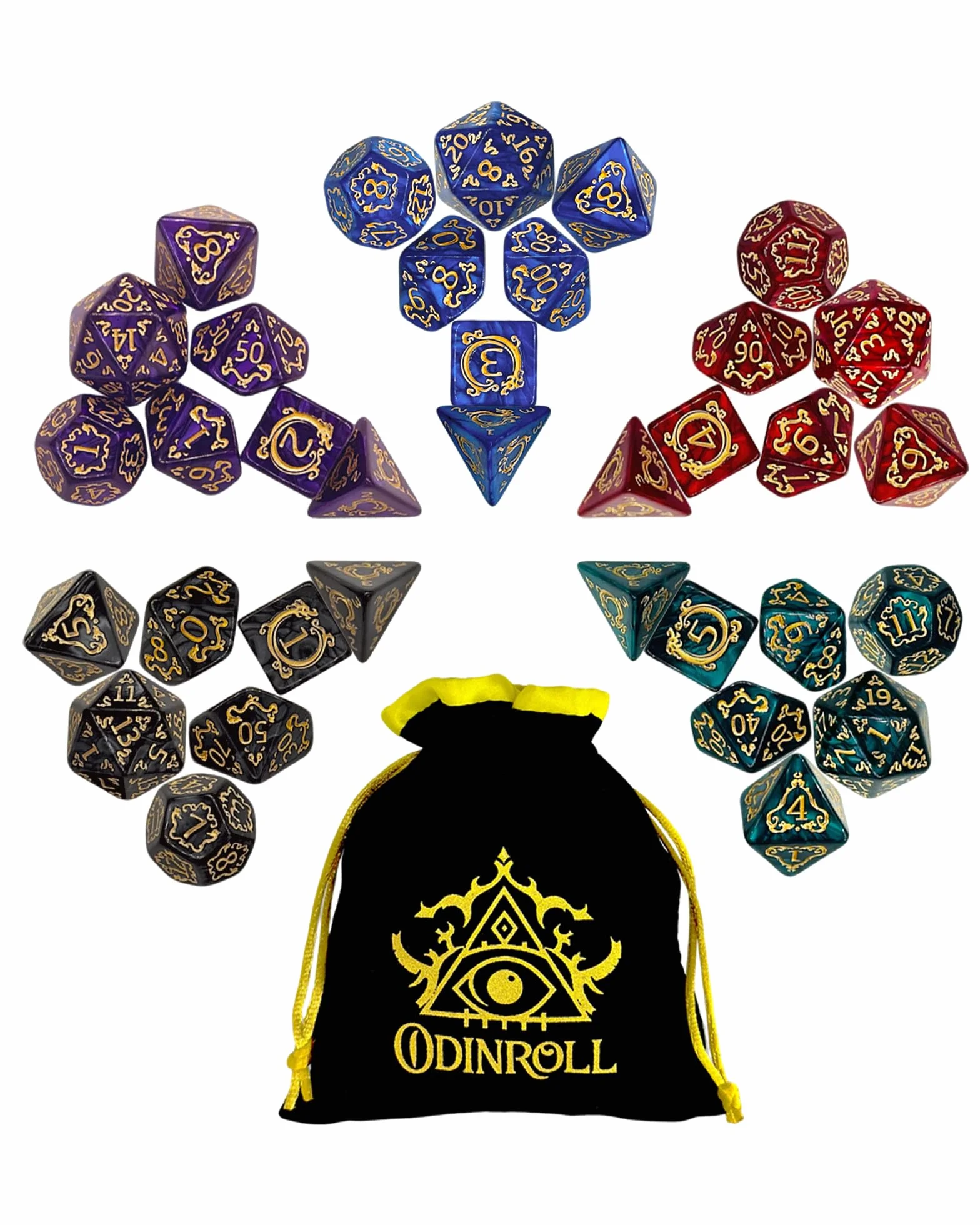 Set di Dadi Poliedrici, 35 Pezzi - 5 Set di Dadi per GDR con 1 Borsa per Dungeons and Dragons D&D RPG MTG Giochi da Tavolo, Include D20, D12, D8, D6, D4, D10 (0-9) e D10 (00-90)