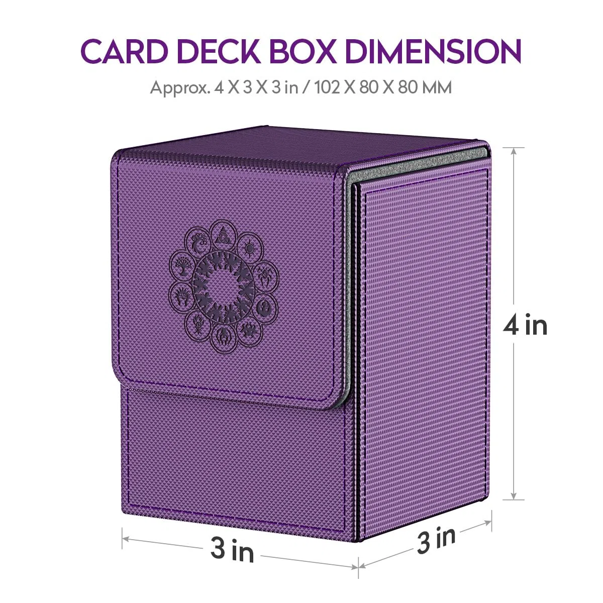 Pulchra Scatola Box Porta Carte Capacità fino a 100+ carte, con 2 Piastra di Partizione, Magnetic Flip Deck Box (Elemental Design, Viola)