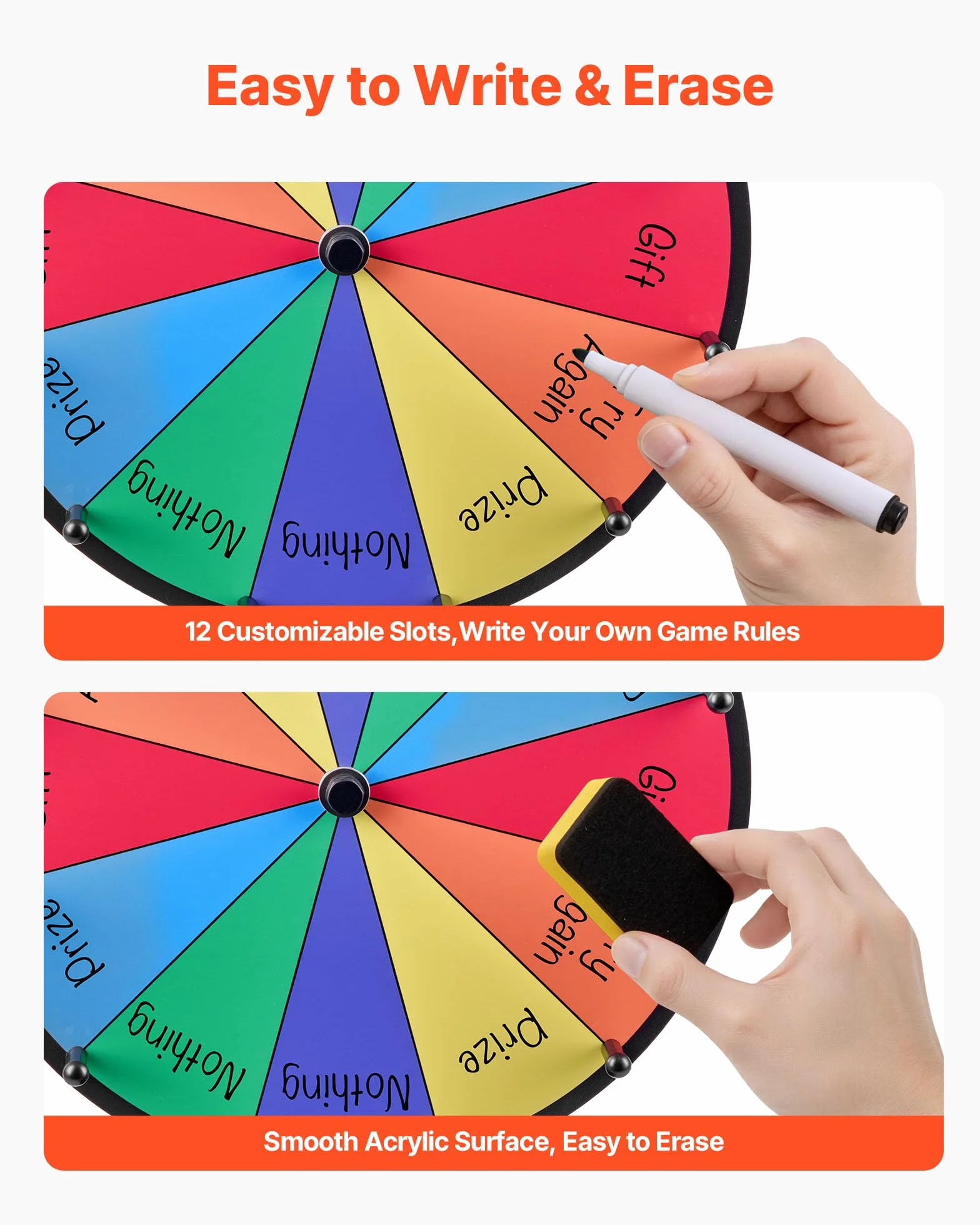 VEVOR Ruota dei Premi Girevole 305 mm, Roulette da Tavolo 12 Slot Win Fortune con Pennarello Cancellabile
