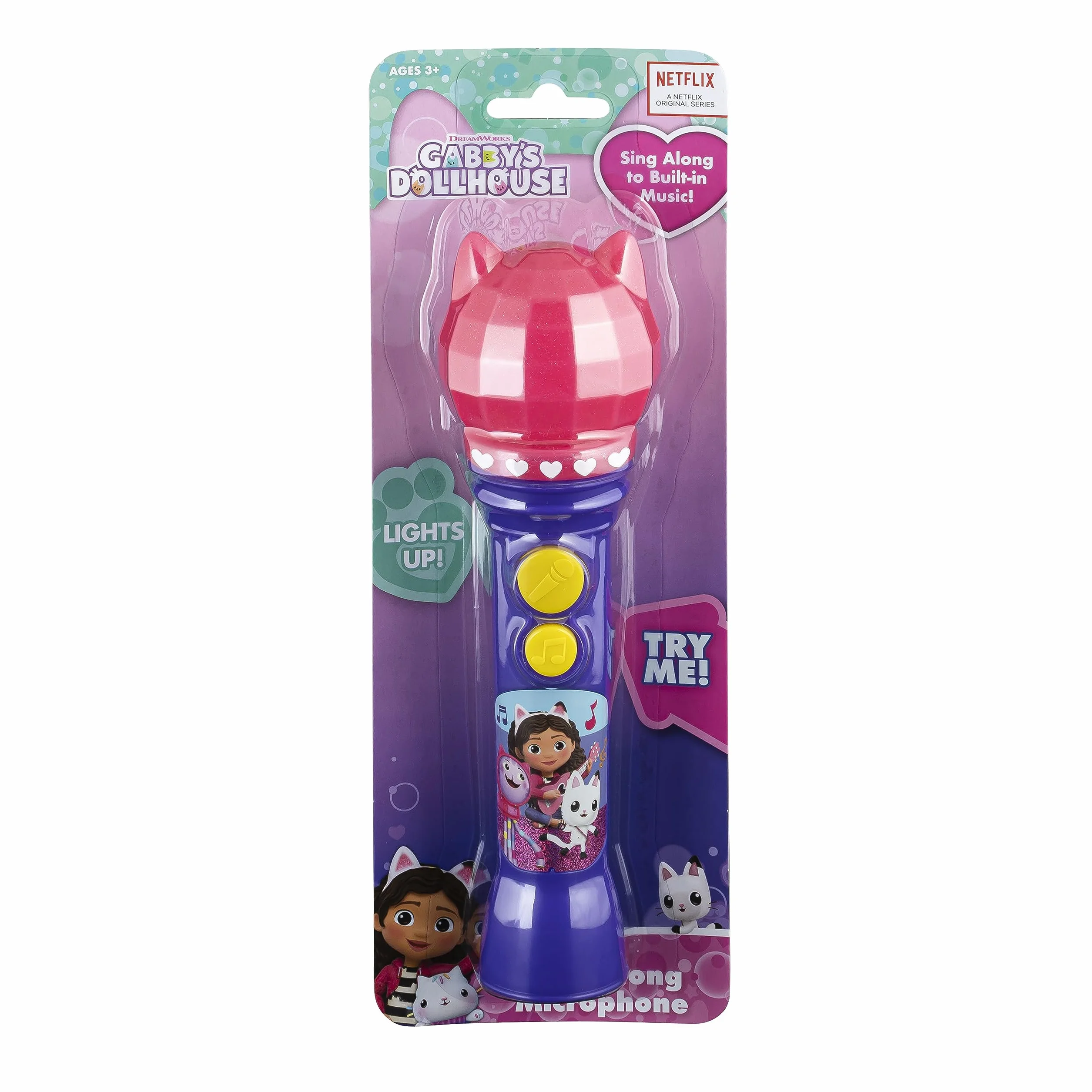 ekids KIDdesigns - Microfono per casa delle bambole di Gabby, per bambini, con microfono funzionante reale, con luce lampeggiante a LED e altoparlante, giocattolo portatile per karaoke