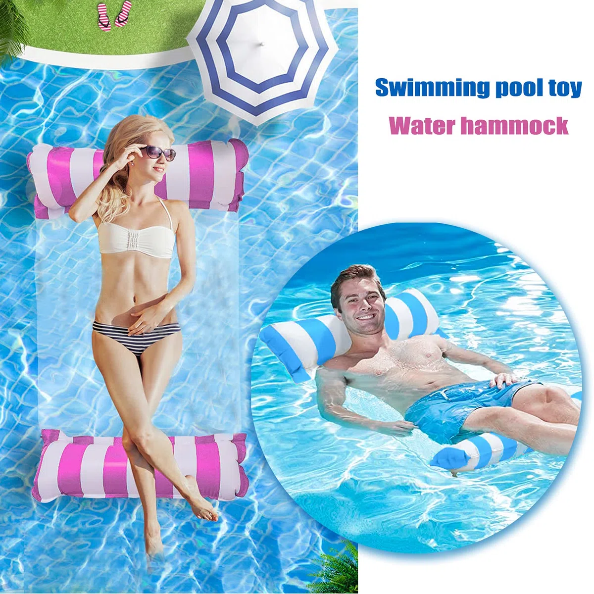 Amaca Galleggiante, Materassino per Piscina 4 in 1, Amaca Mare con Pompa ad Aria, Accessorio per La Piscina per Adulti, Poltrona Galleggiante Piscina