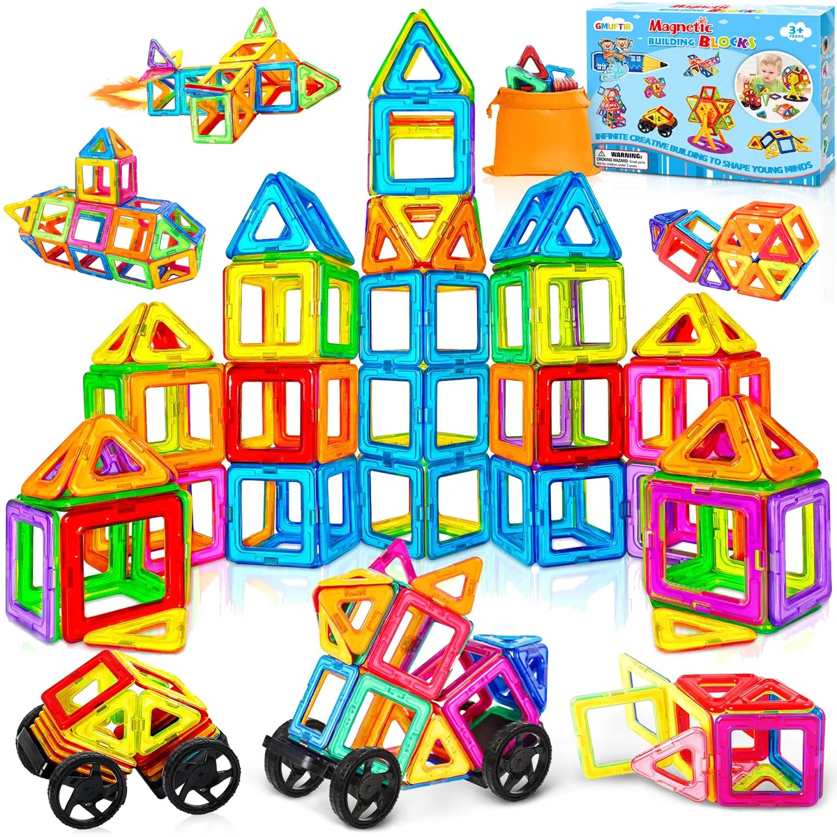Costruzioni Magnetiche, 66 Pezzi Blocchi Magnetici, Costruzioni Magnetiche per Bambini, Gioco Magnetico Educativo, Giochi Montessori per Ragazzi e Ragazze di 3 4 5 6 7 8 Anni