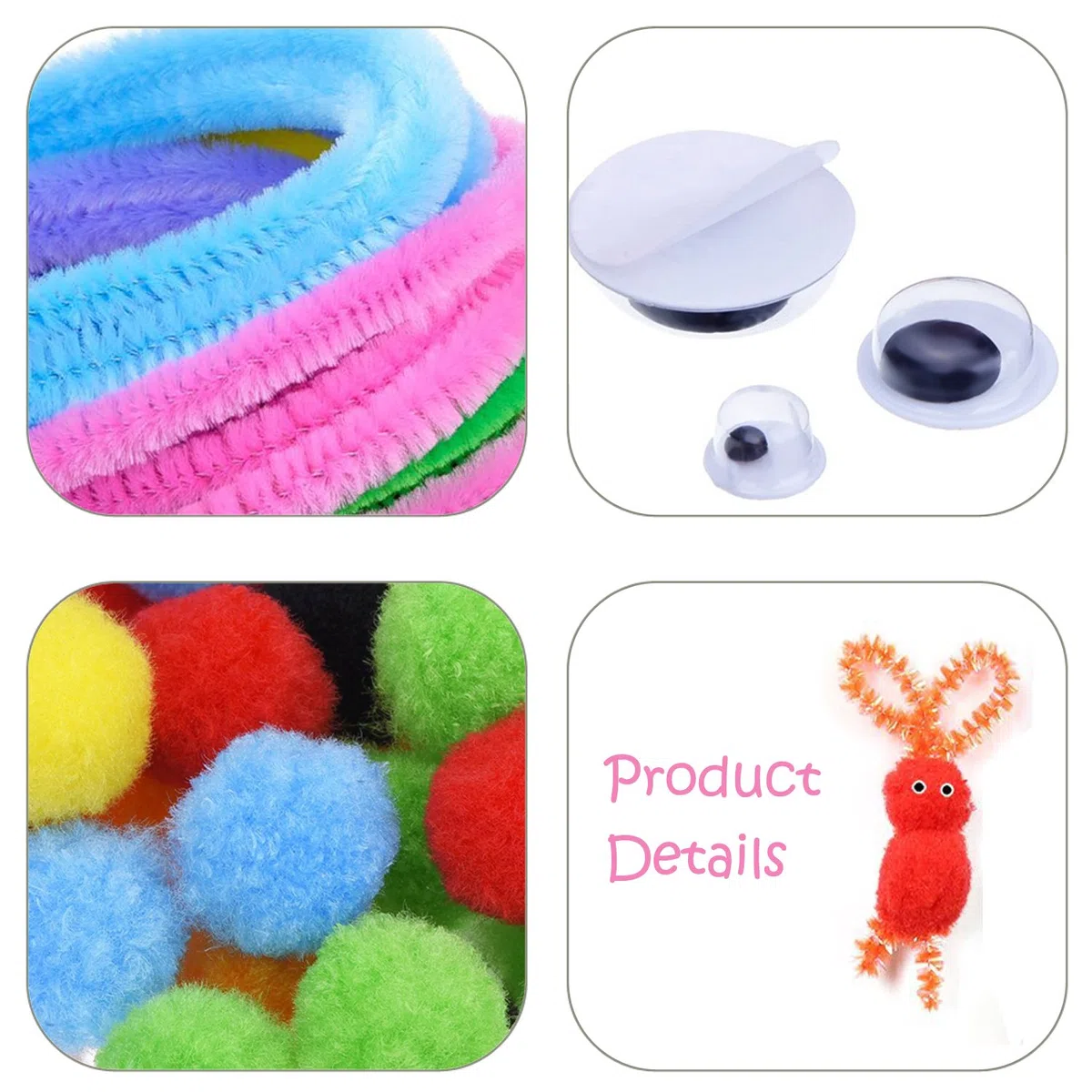 Wartoon Pipe Cleaners Crafts Set, Tubi ciniglia e Pompom con Google Eyes e Bastoncini Craft Assortiti di Colori Feltro di Tessuto in Feltro Non Tessuto per Fai Da Te 590 Pezzi