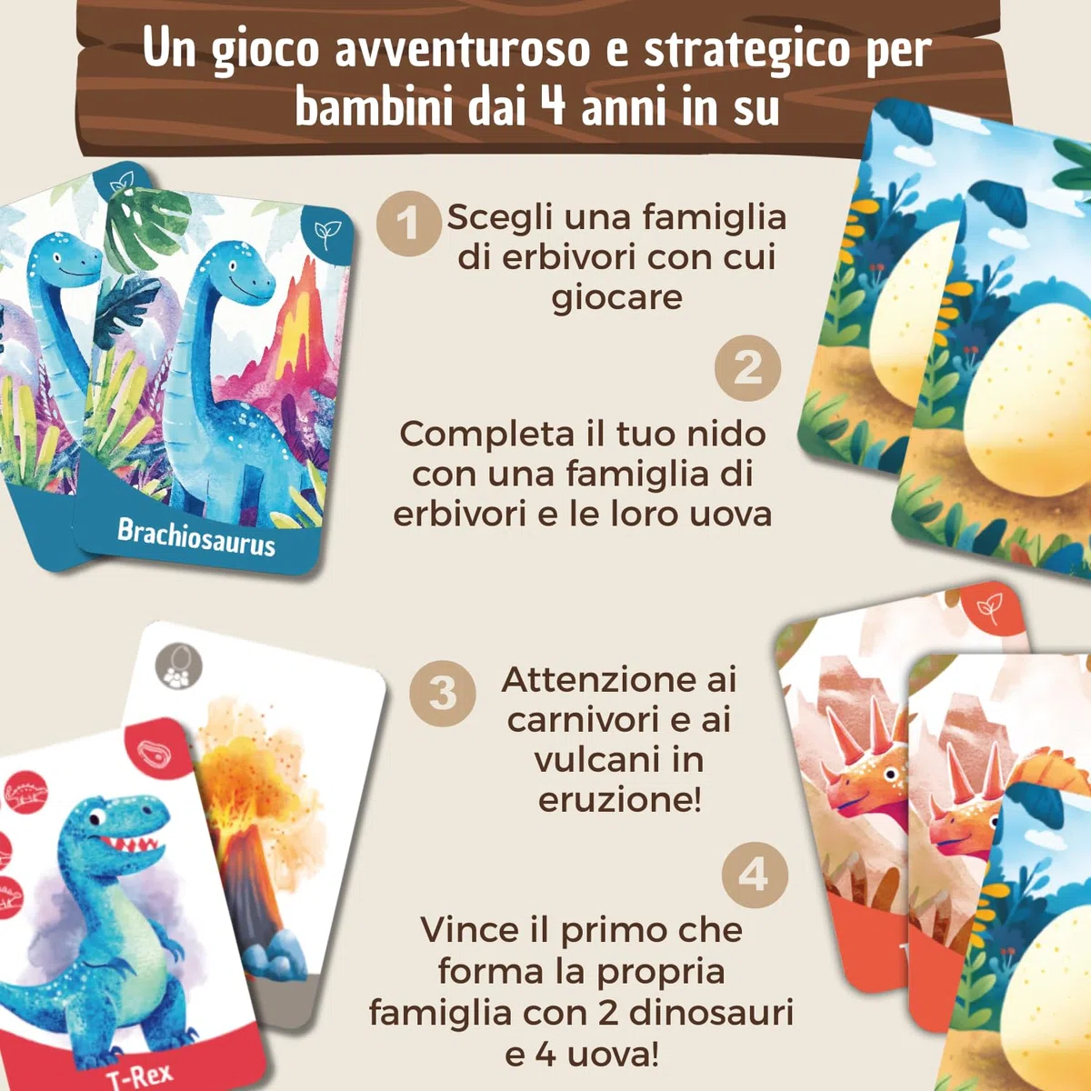 DinoFamily - Gioco da Tavolo Educativo per Bambini di 4 5 6 7 Anni, Giochi da Tavolo Dinosauri Strategico e Divertente per Bambini, Gioco di Carte per Famiglie, Regalo Bambino 6 Anni Maschio